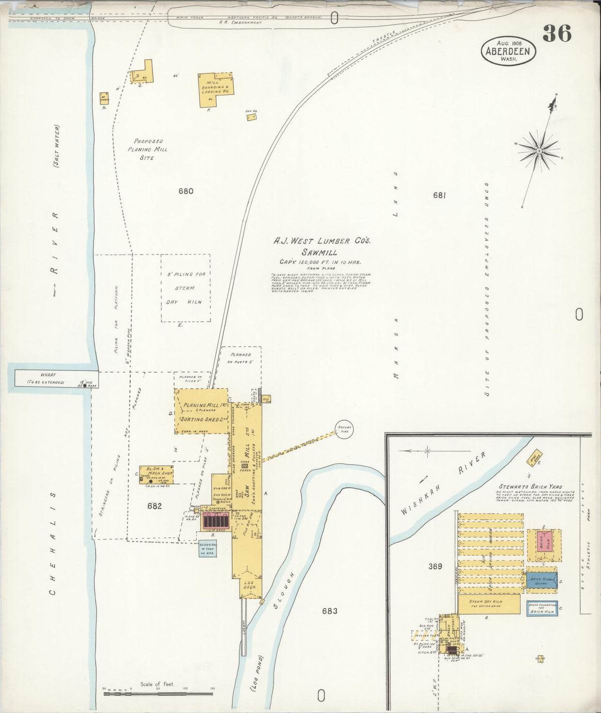Sanborn Fire Insurance Map from Aberdeen, Grays Harbor County, Washington (1906), Sheet #0036 - Complete Map Set gallery image, historic Sanborn map, vintage wall art, Washington Washington