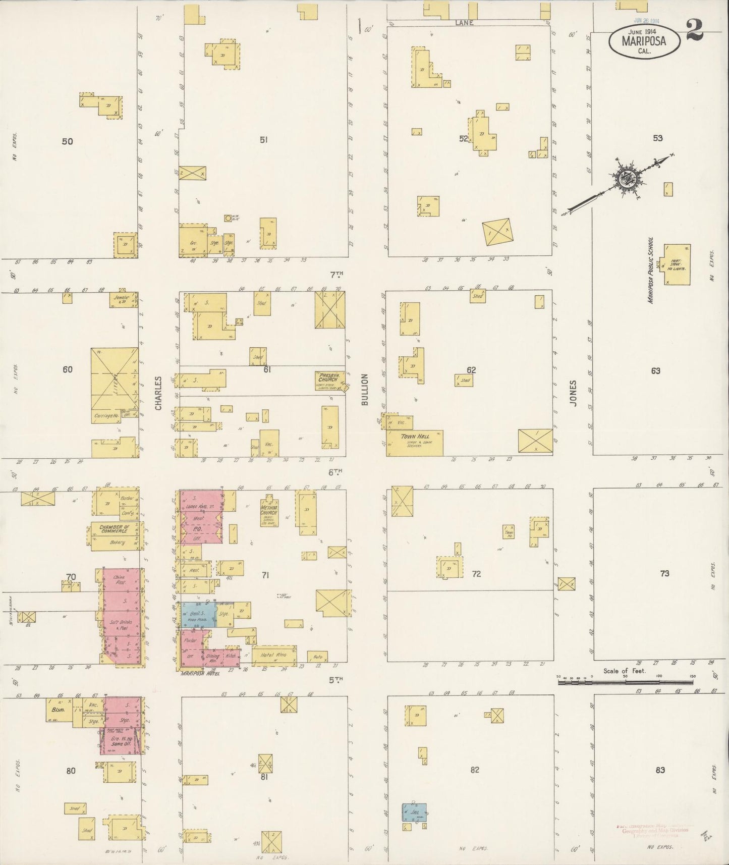 Sanborn Fire Insurance Map from Mariposa, Mariposa County, California (1914), Sheet #0002 - Historic Sanborn Fire Insurance Map Print, vintage old map wall art, antique decor, genealogy gift, California California map