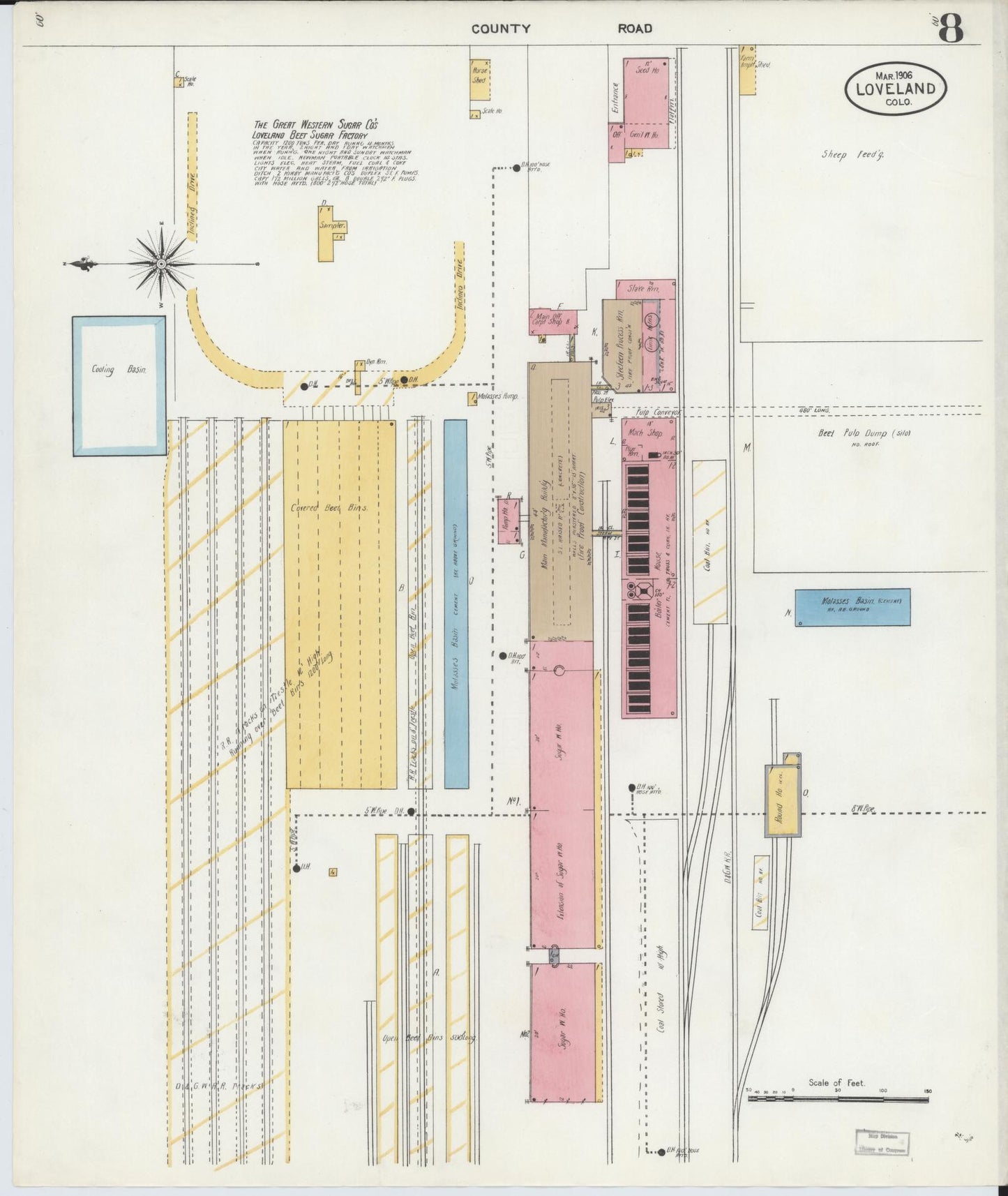 Sanborn Fire Insurance Map from Loveland, Larimer County, Colorado (1906), Sheet #0008 - Historic Sanborn Fire Insurance Map Print, vintage old map wall art, antique decor, genealogy gift, Colorado Colorado map