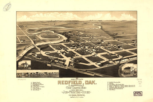 1883 bird's eye view of Redfield, Dak. (1883) – Historic Bird’s-Eye View Panorama Print