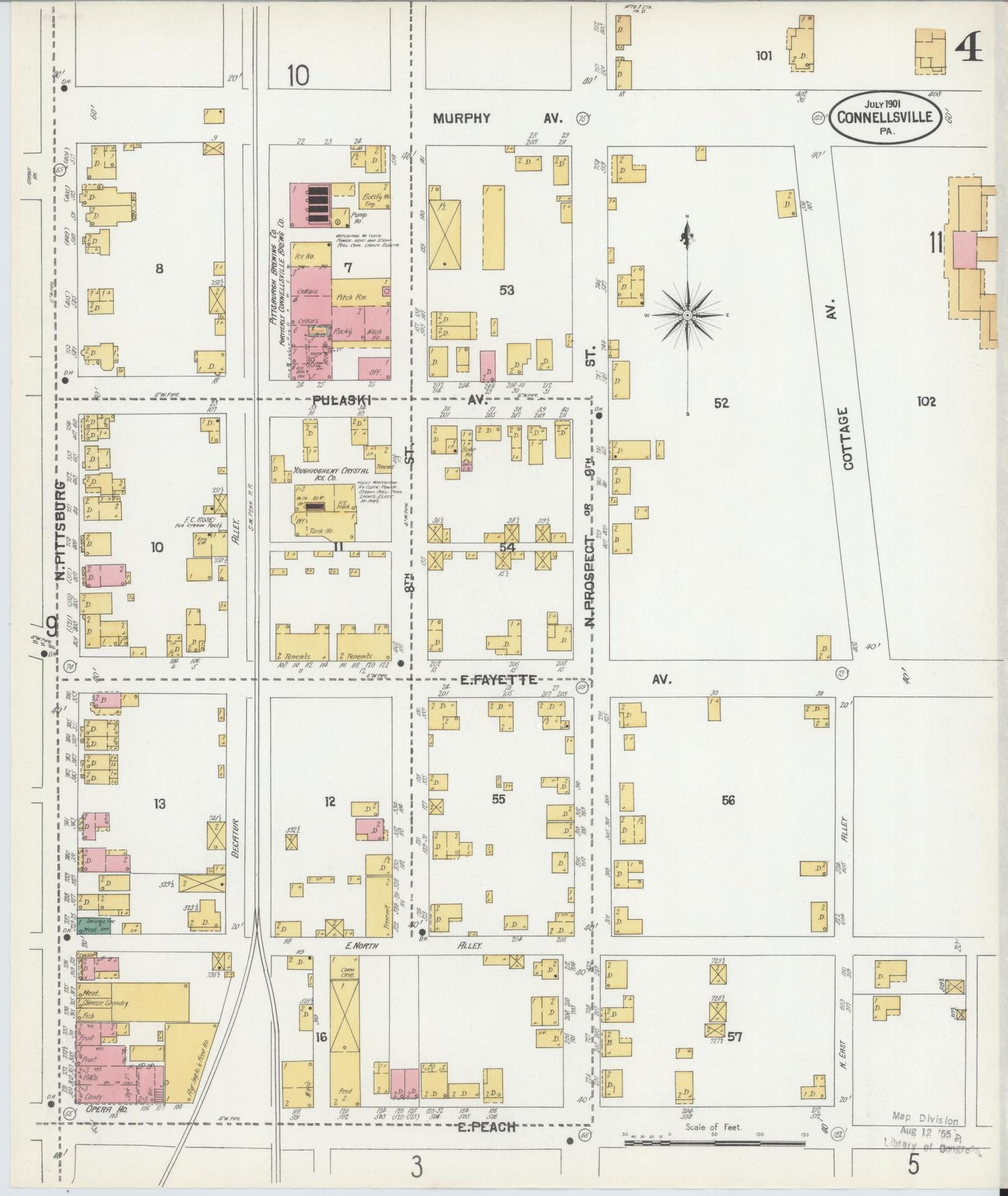 Sanborn Fire Insurance Map from Connellsville, Fayette County, Pennsylvania (1901), Sheet #0004 - Historic Sanborn Fire Insurance Map Print, vintage old map wall art, antique decor, genealogy gift, Pennsylvania Pennsylvania map