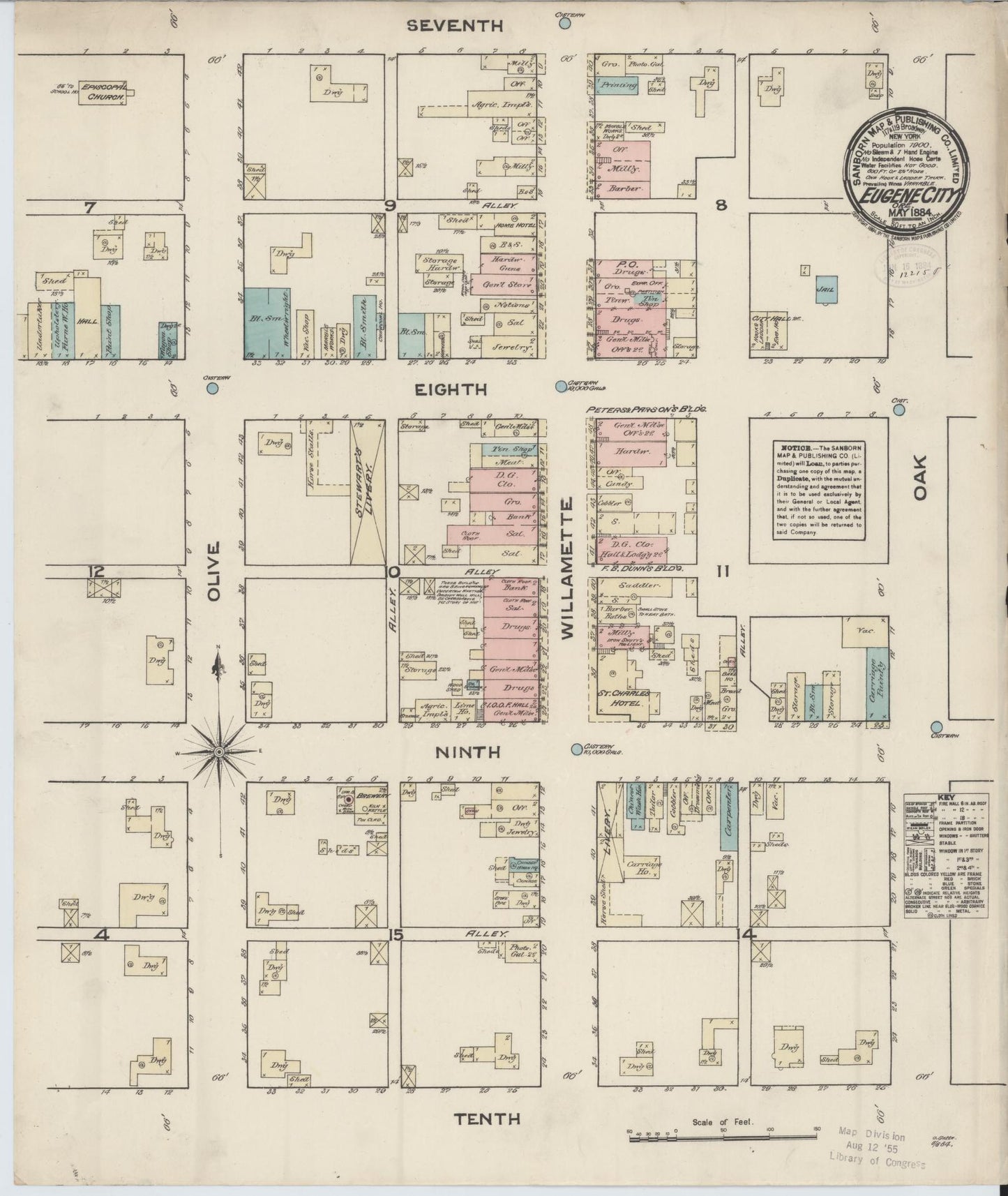Sanborn Fire Insurance Map from Eugene, Lane County, Oregon (1884), Sheet #0001 - Historic Sanborn Fire Insurance Map Print, vintage old map wall art, antique decor, genealogy gift, Oregon Oregon map