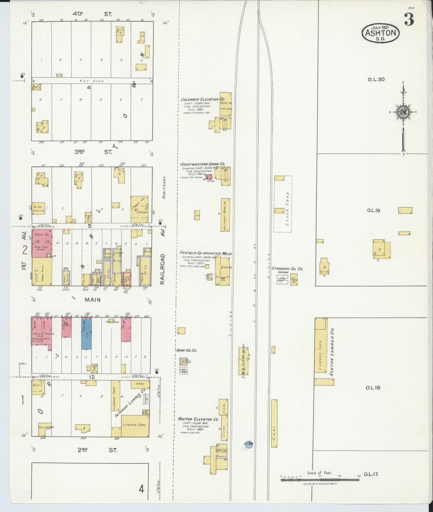 Sanborn Fire Insurance Map from Ashton, Spink County, South Dakota (1921), Sheet #0003 - Historic Sanborn Fire Insurance Map Print, vintage old map wall art, antique decor, genealogy gift, South Dakota South Dakota map