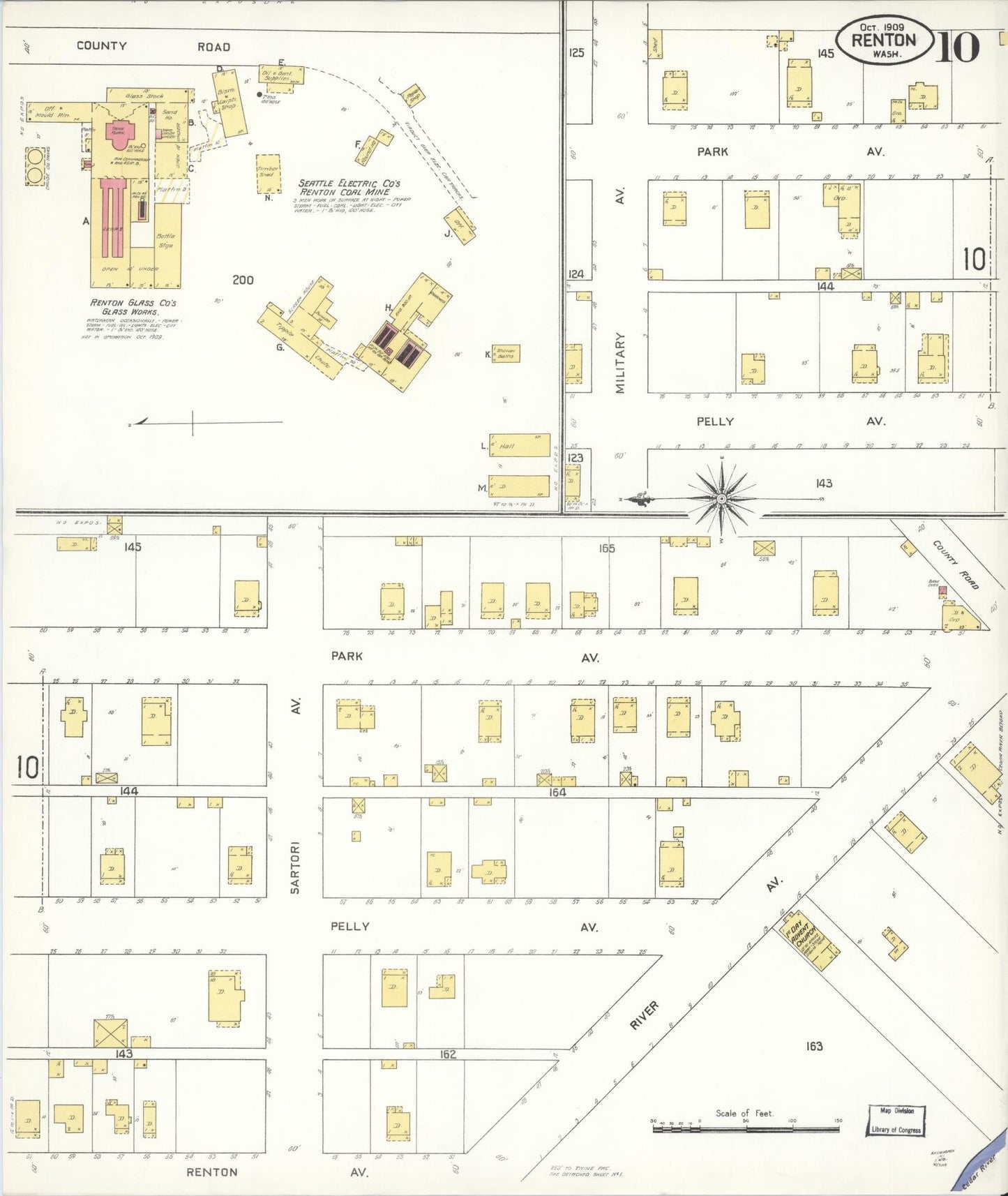 Sanborn Fire Insurance Map from Renton, King County, Washington (1909), Sheet #0010 - Historic Sanborn Fire Insurance Map Print, vintage old map wall art, antique decor, genealogy gift, Washington Washington map