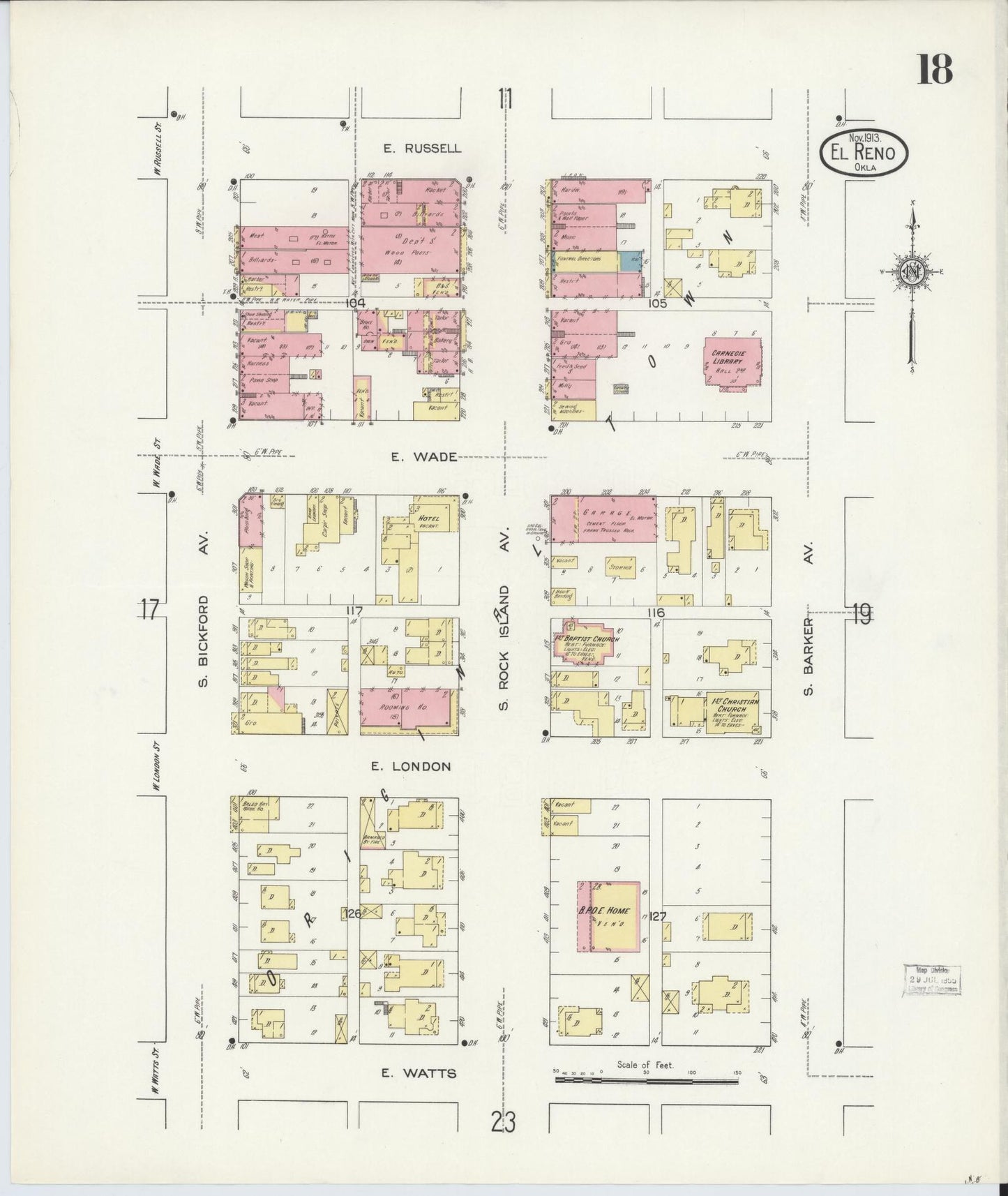 Sanborn Fire Insurance Map from El Reno, Canadian County, Oklahoma (1913), Sheet #0018 - Historic Sanborn Fire Insurance Map Print, vintage old map wall art, antique decor, genealogy gift, Oklahoma Oklahoma map