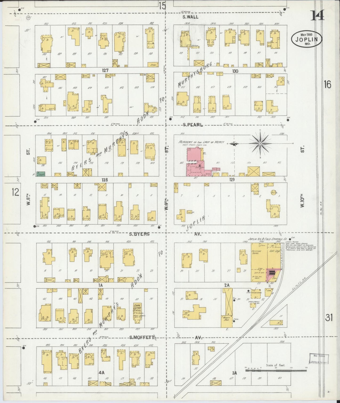 Sanborn Fire Insurance Map from Joplin, Jasper County, Missouri (1900), Sheet #0014 - Historic Sanborn Fire Insurance Map Print, vintage old map wall art, antique decor, genealogy gift, Missouri Missouri map