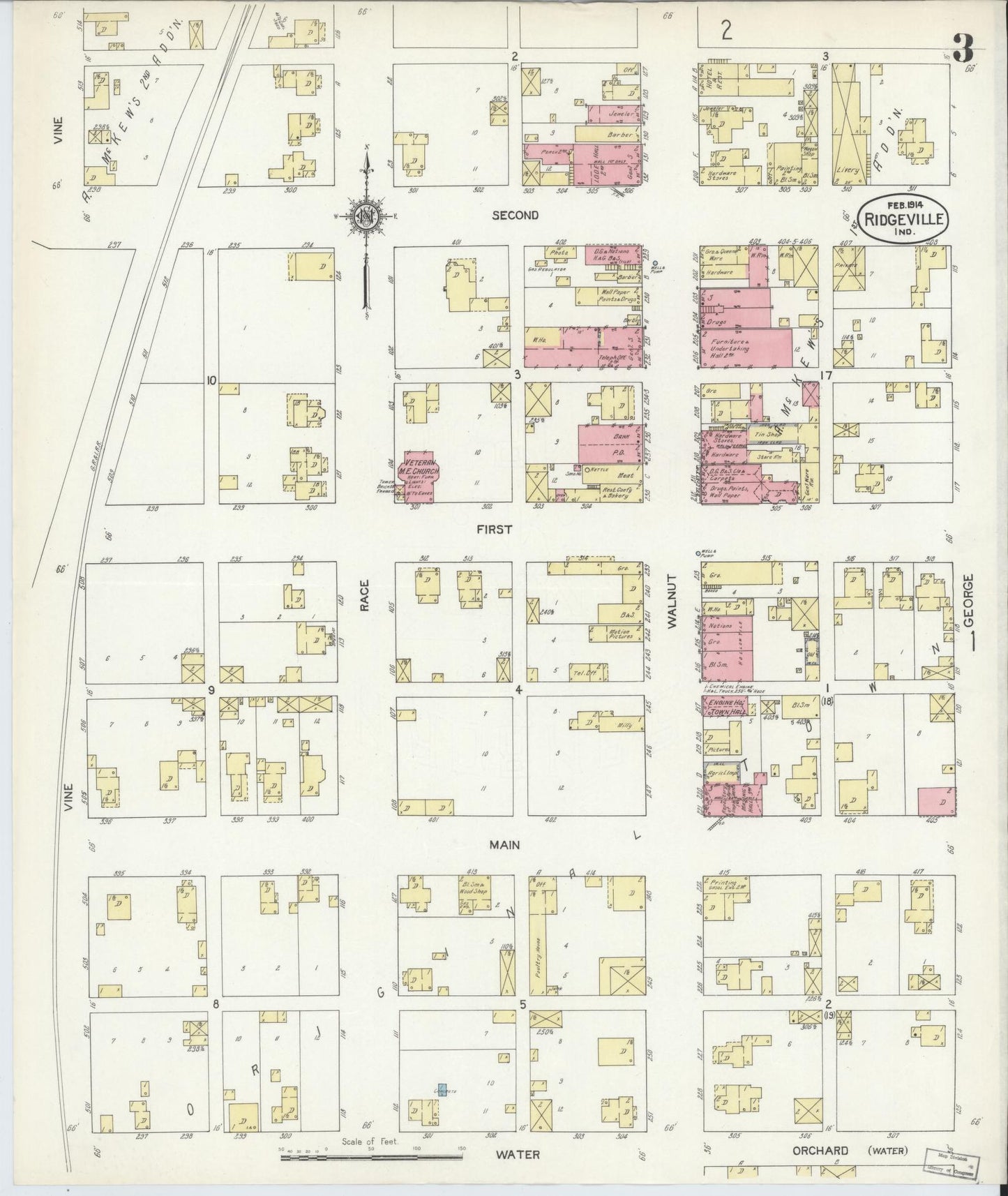 Sanborn Fire Insurance Map from Ridgeville, Randolph County, Indiana (1914), Sheet #0003 - Complete Map Set gallery image, historic Sanborn map, vintage wall art, Indiana Indiana