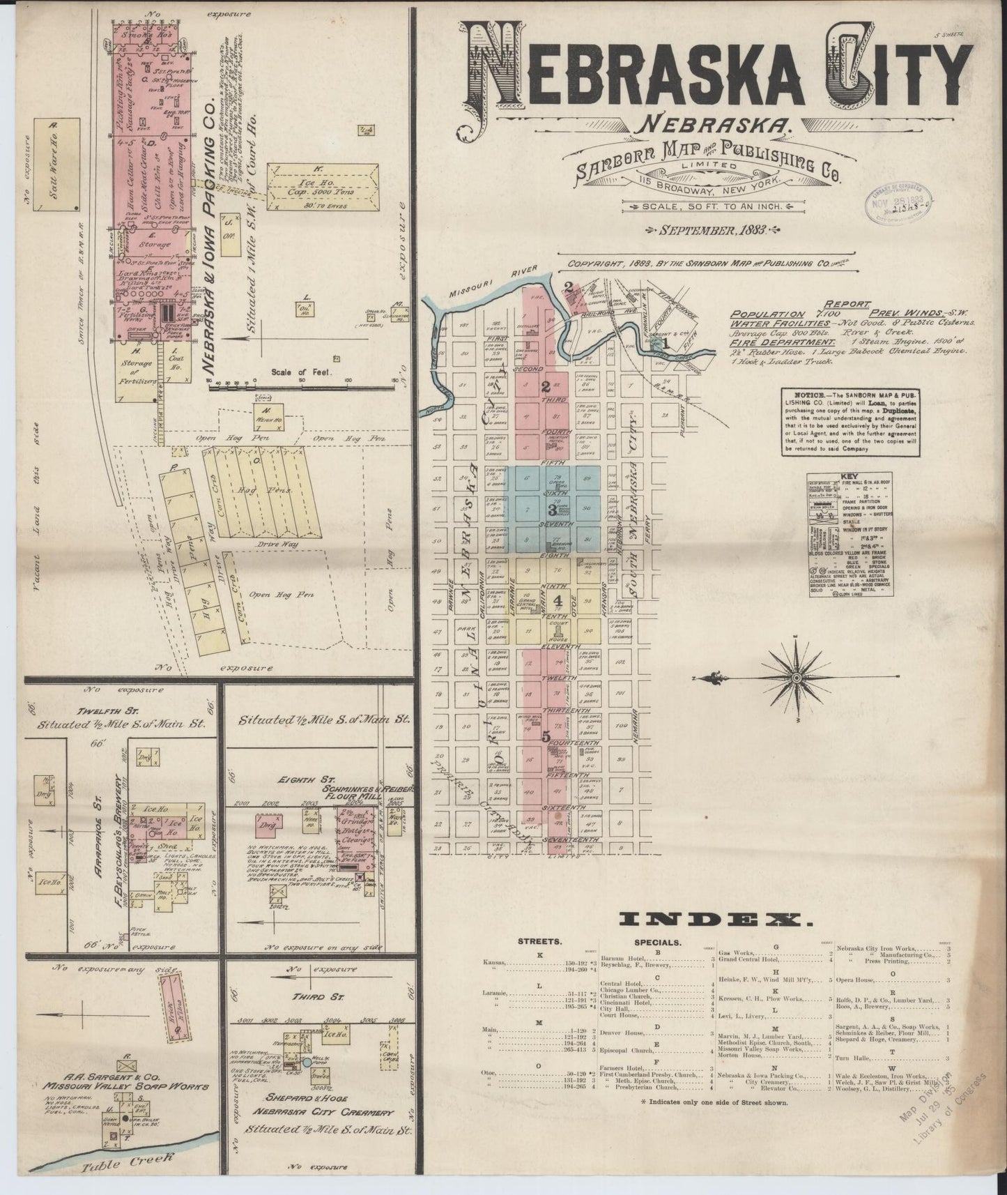 Sanborn Fire Insurance Map from Nebraska City, Otoe County, Nebraska (1883), Sheet #0001 - Historic Sanborn Fire Insurance Map Print, vintage old map wall art, antique decor, genealogy gift, Nebraska Nebraska map