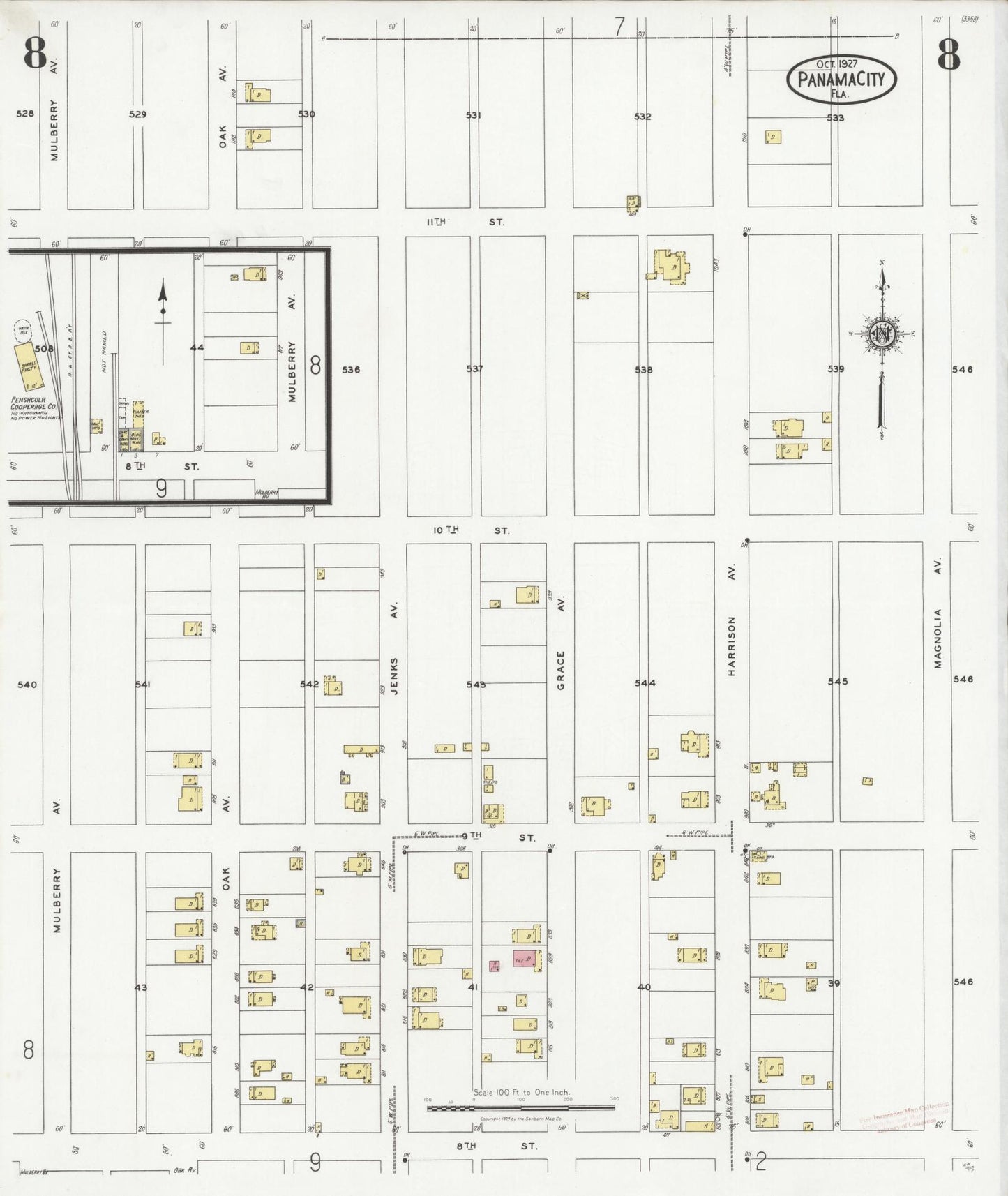 Sanborn Fire Insurance Map from Panama City, Bay County, Florida (1927), Sheet #0008 - Historic Sanborn Fire Insurance Map Print, vintage old map wall art, antique decor, genealogy gift, Florida Florida map