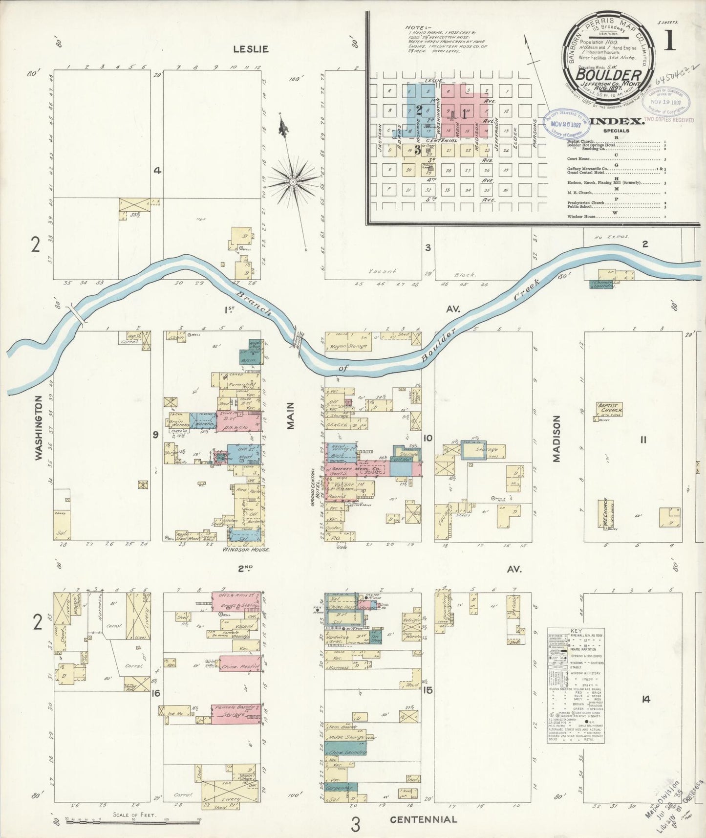 Sanborn Fire Insurance Map from Boulder, Jefferson County, Montana (1897), Sheet #0001 - Historic Sanborn Fire Insurance Map Print, vintage old map wall art, antique decor, genealogy gift, Montana Montana map