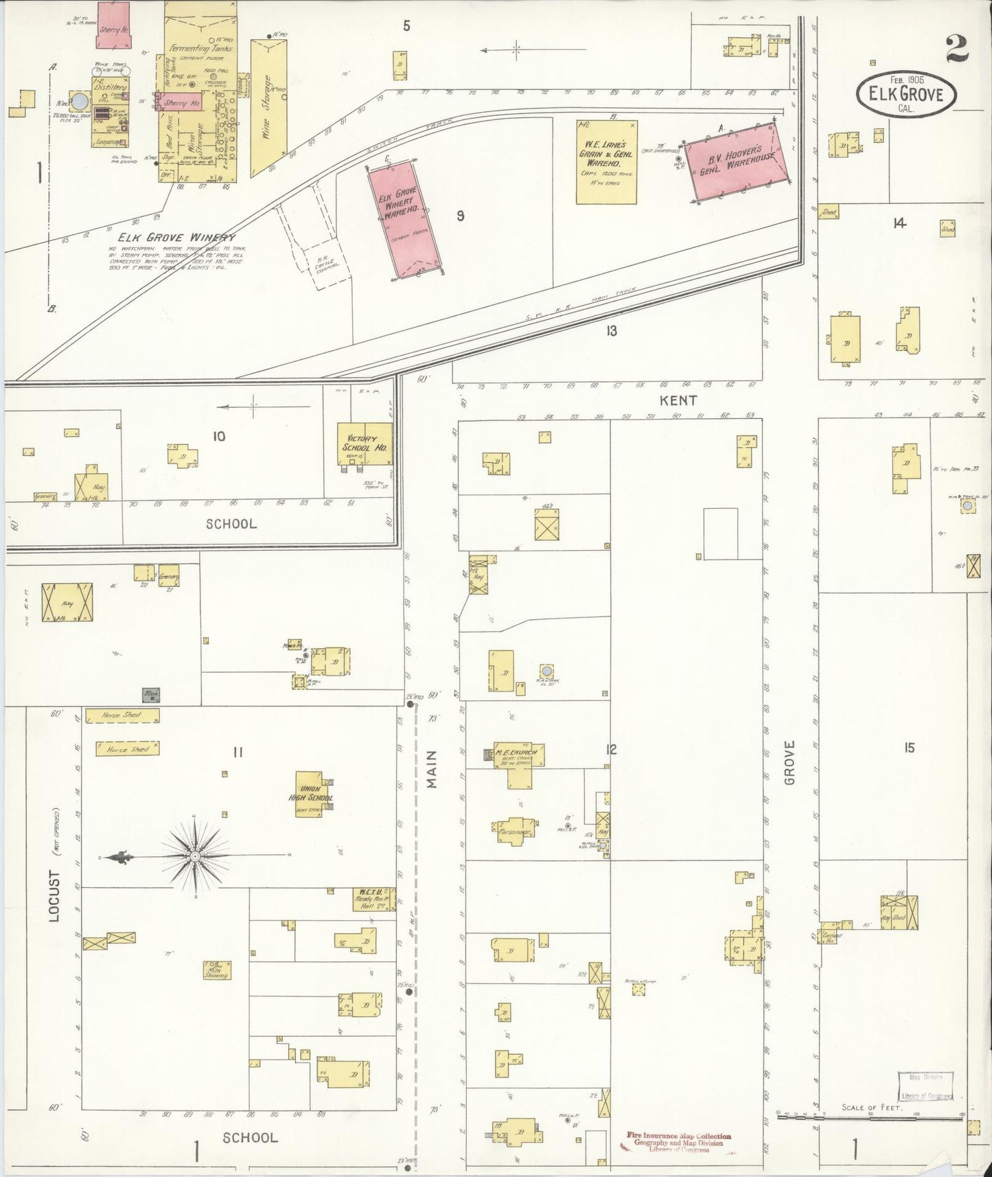 Sanborn Fire Insurance Map from Elk Grove, Sacramento County, California (1905), Sheet #0002 - Complete Map Set gallery image, historic Sanborn map, vintage wall art, California California