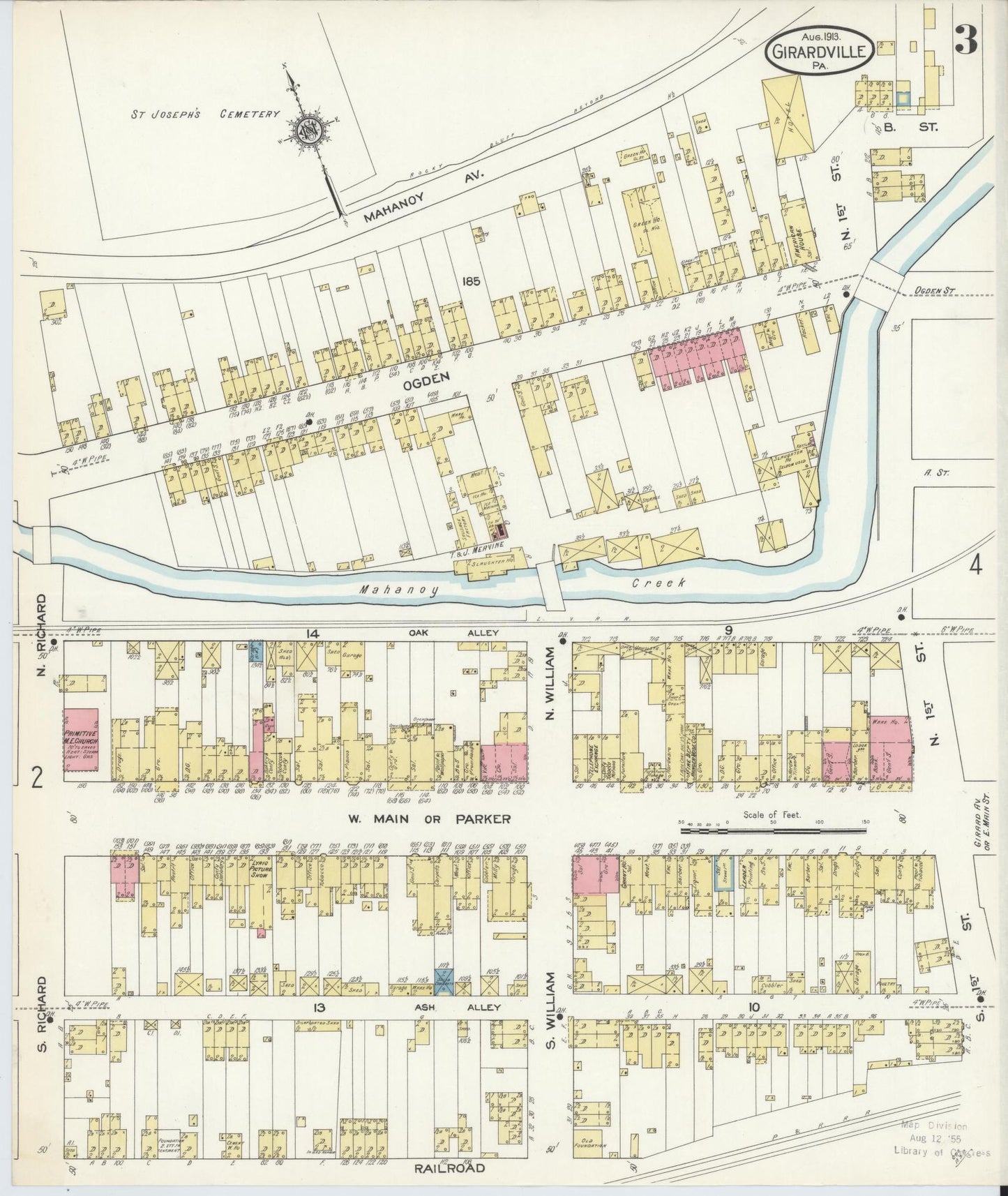 Sanborn Fire Insurance Map from Girardsville, Schuylkill County, Pennsylvania (1913), Sheet #0003 - Historic Sanborn Fire Insurance Map Print, vintage old map wall art, antique decor, genealogy gift, Pennsylvania Pennsylvania map