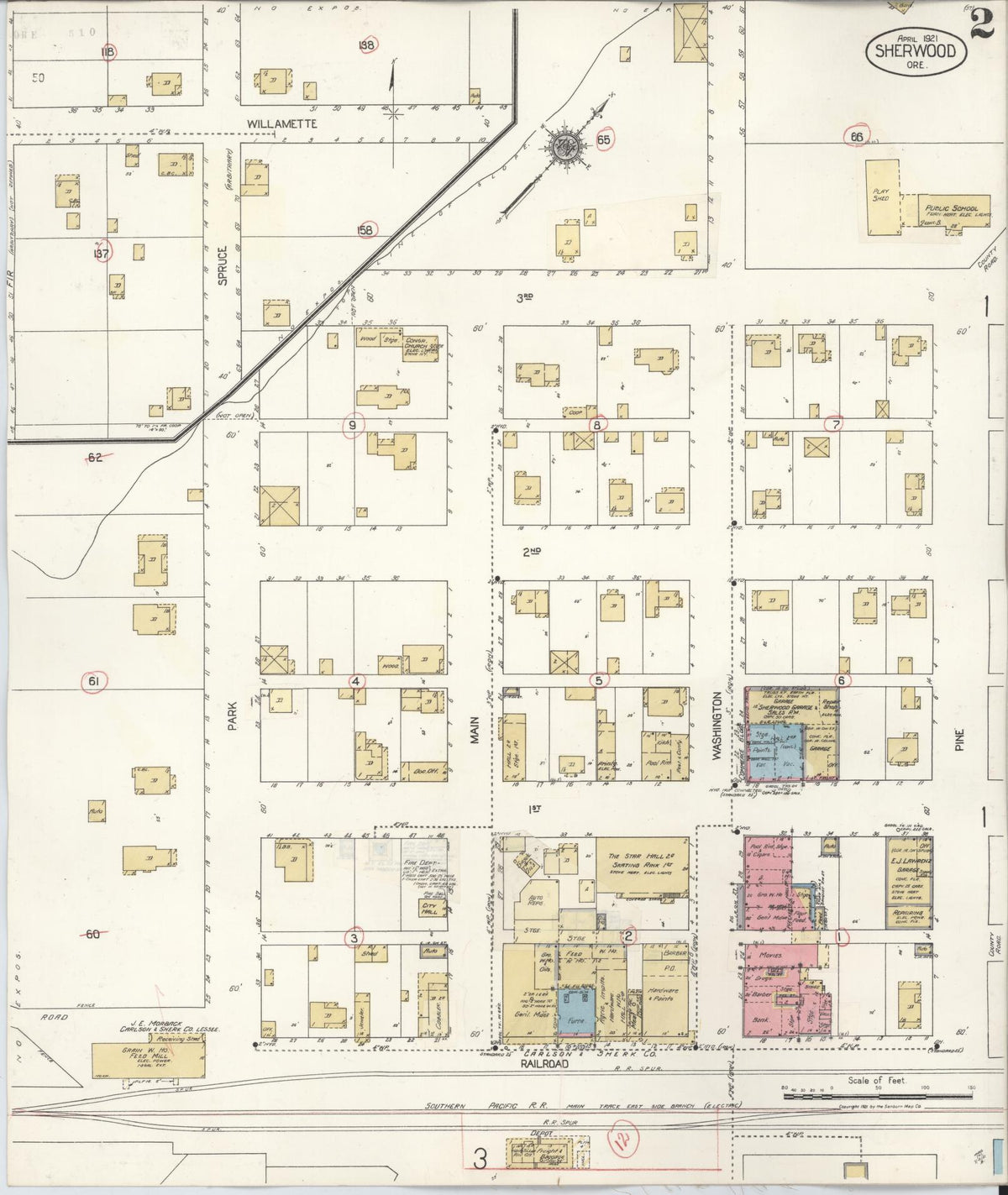 Sanborn Fire Insurance Map from Sherwood, Washington County, Oregon (1929), Sheet #0002 - Historic Sanborn Fire Insurance Map Print, vintage old map wall art, antique decor, genealogy gift, Oregon Oregon map