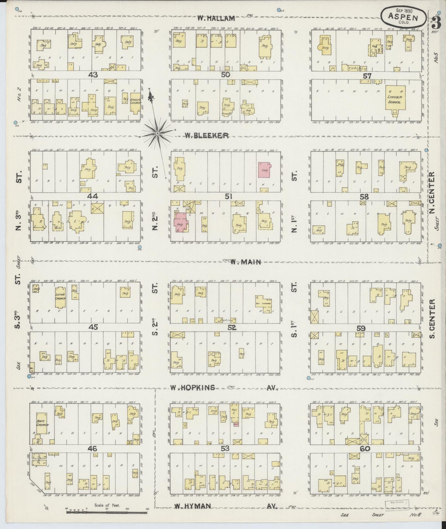 Sanborn Fire Insurance Map from Aspen, Pitkin County, Colorado (1890), Sheet #0003 - Historic Sanborn Fire Insurance Map Print, vintage old map wall art, antique decor, genealogy gift, Colorado Colorado map