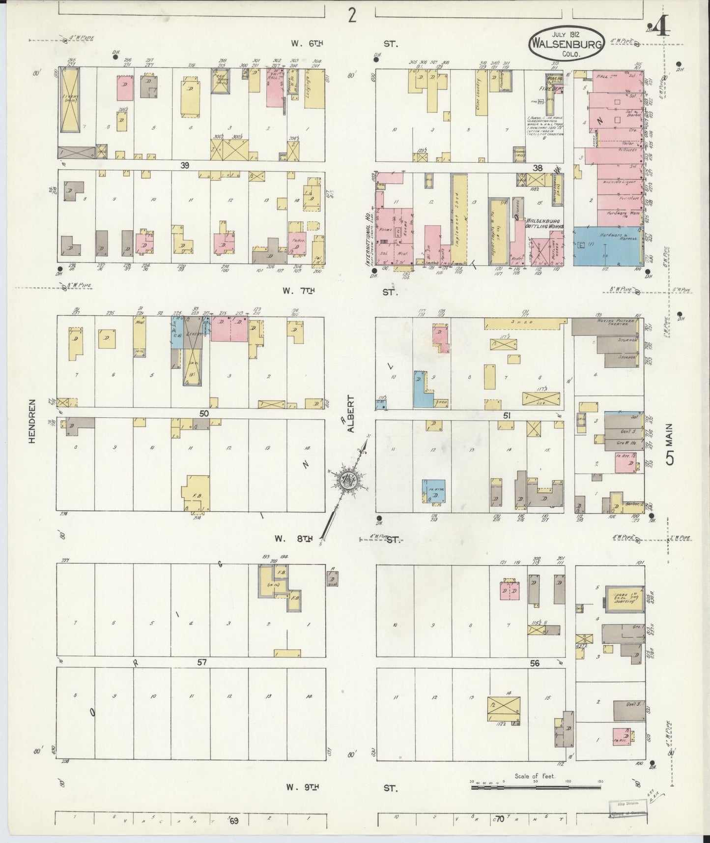 Sanborn Fire Insurance Map from Walsenburg, Huerfano County, Colorado (1912), Sheet #0004 - Historic Sanborn Fire Insurance Map Print, vintage old map wall art, antique decor, genealogy gift, Colorado Colorado map