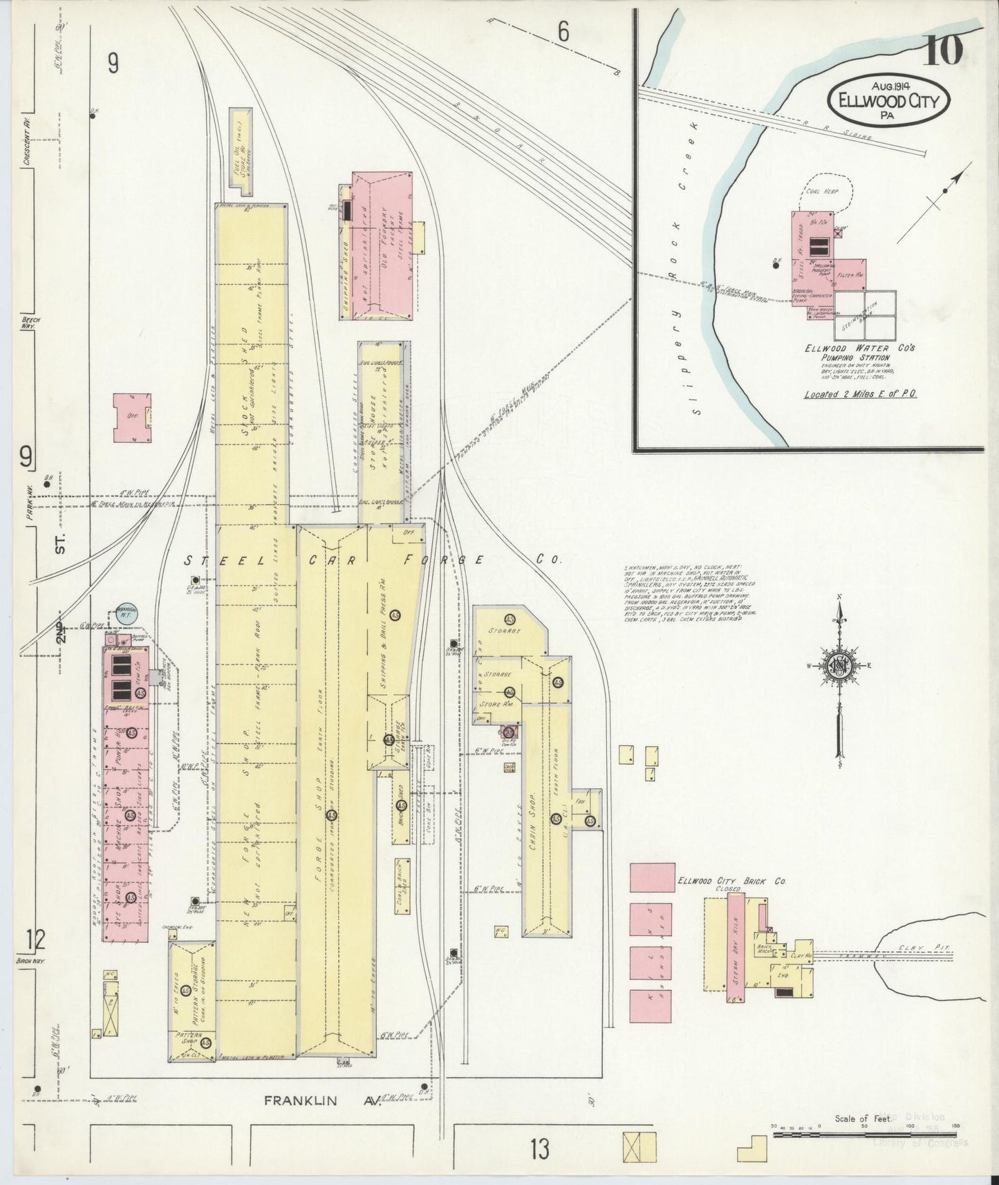 Sanborn Fire Insurance Map from Ellwood City, Lawrence County, Pennsylvania (1914), Sheet #0010 - Historic Sanborn Fire Insurance Map Print, vintage old map wall art, antique decor, genealogy gift, Pennsylvania Pennsylvania map