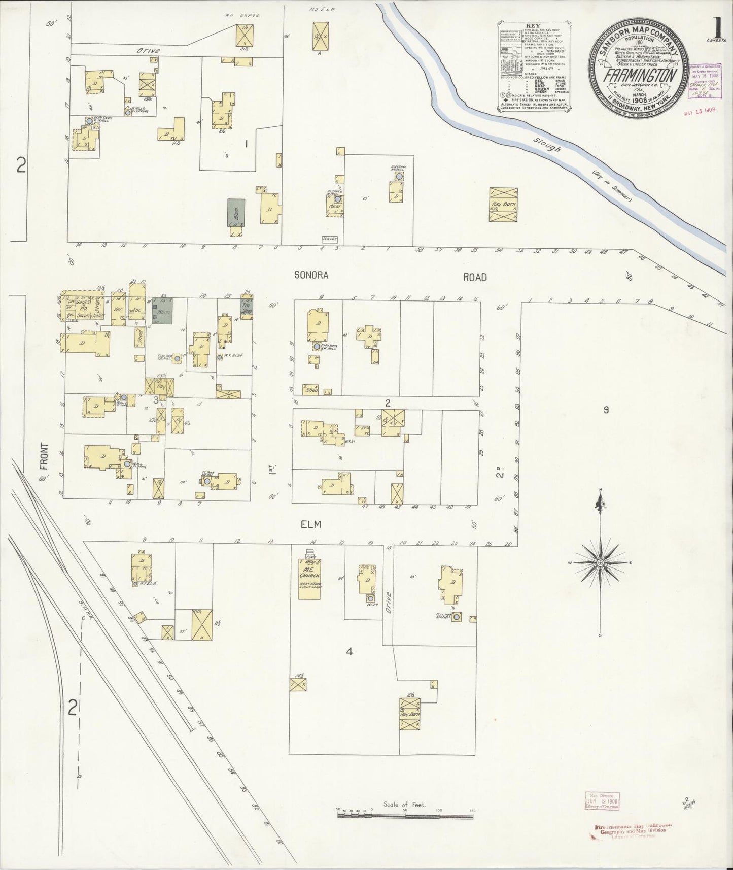 Sanborn Fire Insurance Map from Farmington, San Joaquin County, California (1908), Sheet #0001 - Historic Sanborn Fire Insurance Map Print, vintage old map wall art, antique decor, genealogy gift, California California map