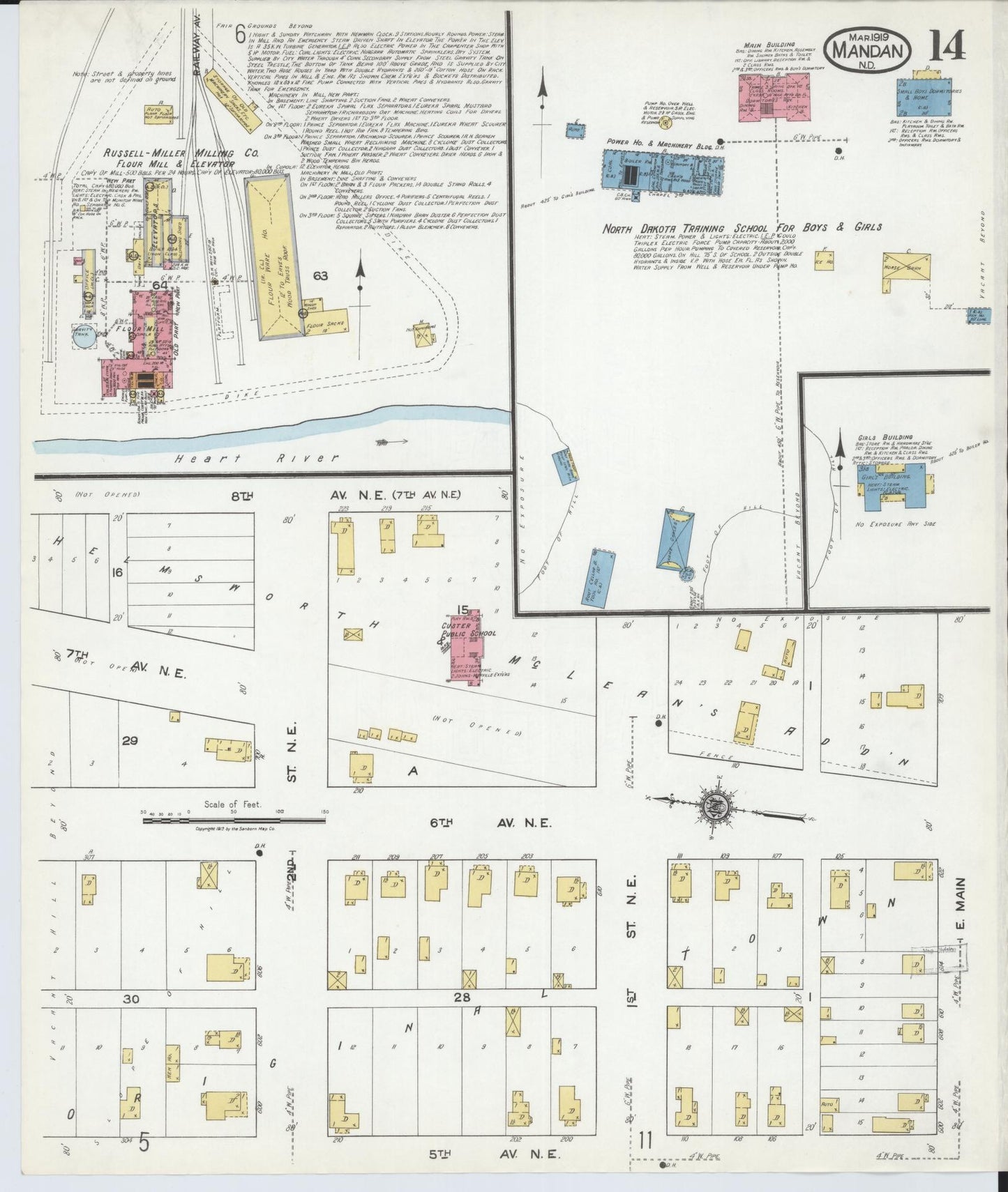 Sanborn Fire Insurance Map from Mandan, Morton County, North Dakota (1919), Sheet #0014 - Historic Sanborn Fire Insurance Map Print, vintage old map wall art, antique decor, genealogy gift, North Dakota North Dakota map