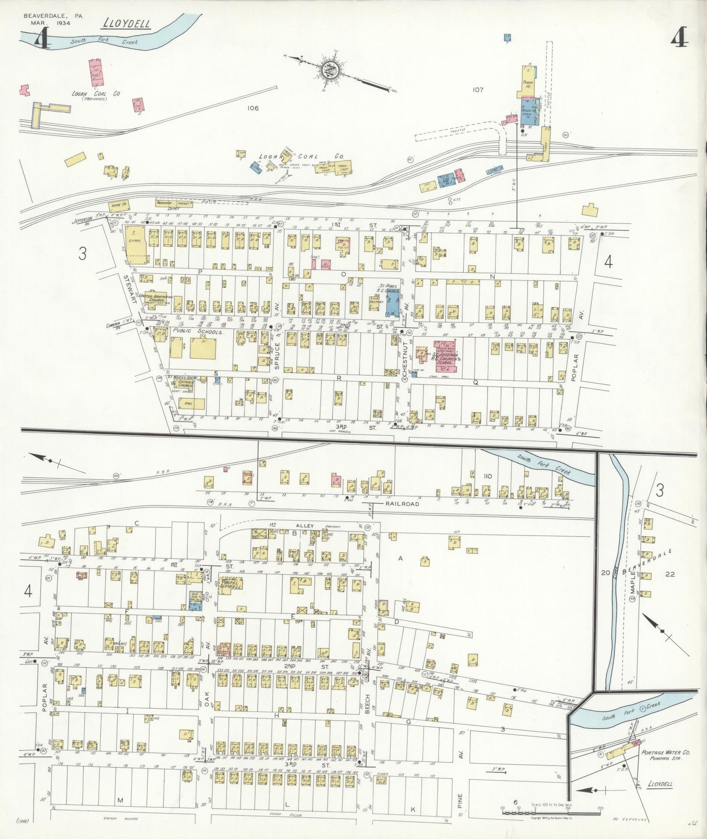 Sanborn Fire Insurance Map from Beaverdale, Cambria County, Pennsylvania (1934), Sheet #0004 - Historic Sanborn Fire Insurance Map Print, vintage old map wall art, antique decor, genealogy gift, Pennsylvania Pennsylvania map