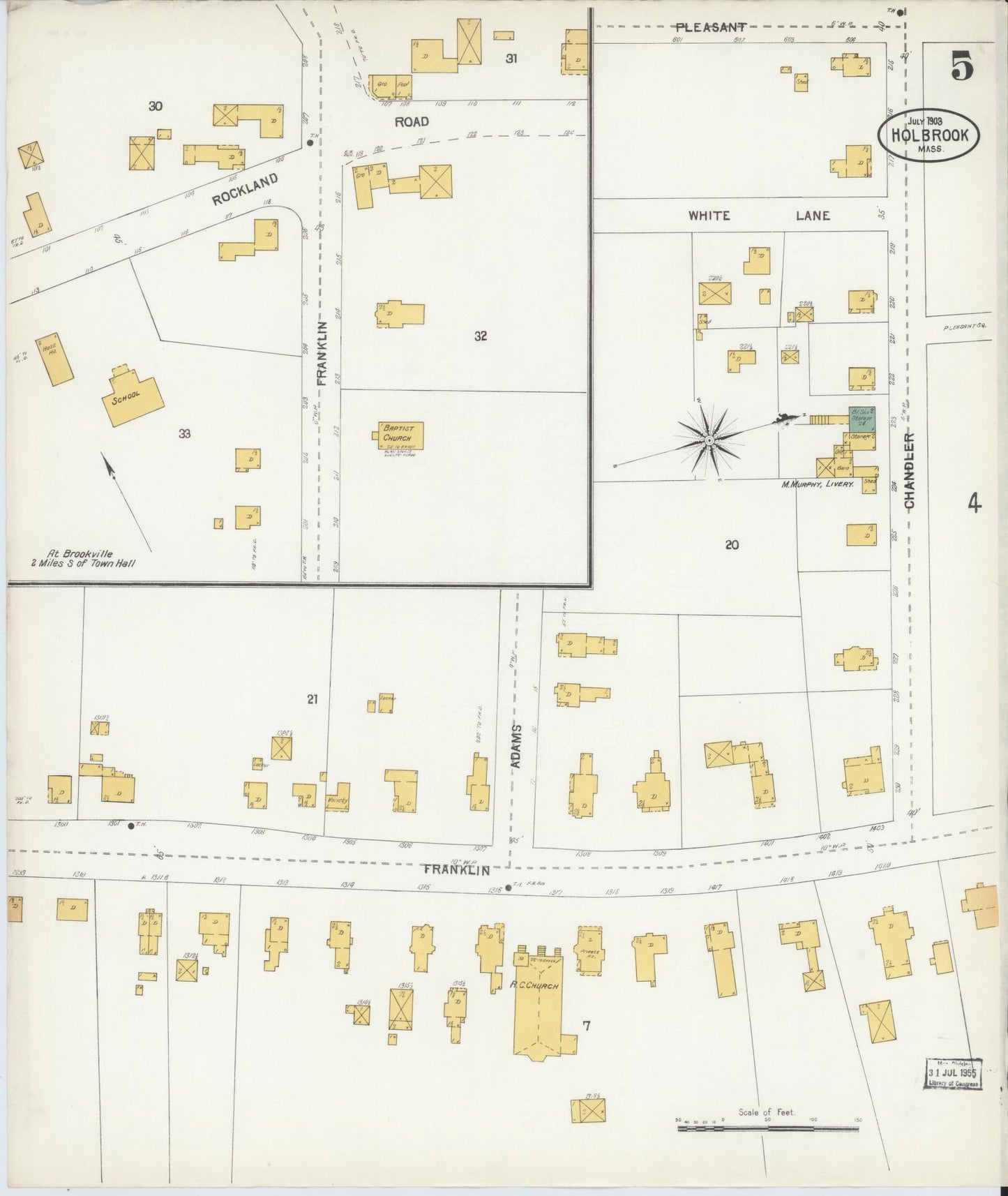 Sanborn Fire Insurance Map from Holbrook, Norfolk County, Massachusetts (1903), Sheet #0005 - Historic Sanborn Fire Insurance Map Print, vintage old map wall art, antique decor, genealogy gift, Massachusetts Massachusetts map