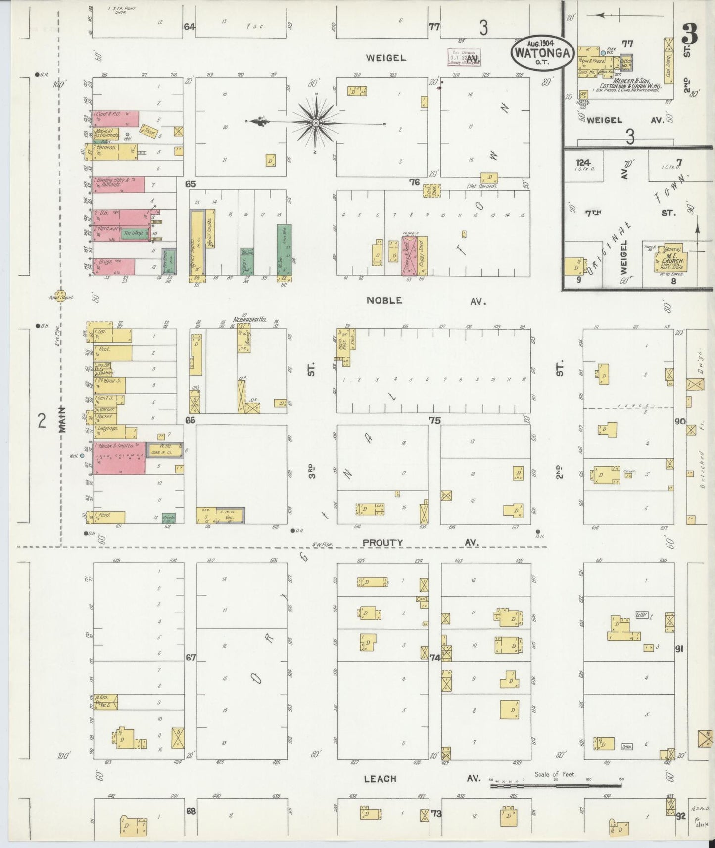 Sanborn Fire Insurance Map from Watonga, Blaine County, Oklahoma (1904), Sheet #0003 - Historic Sanborn Fire Insurance Map Print, vintage old map wall art, antique decor, genealogy gift, Oklahoma Oklahoma map