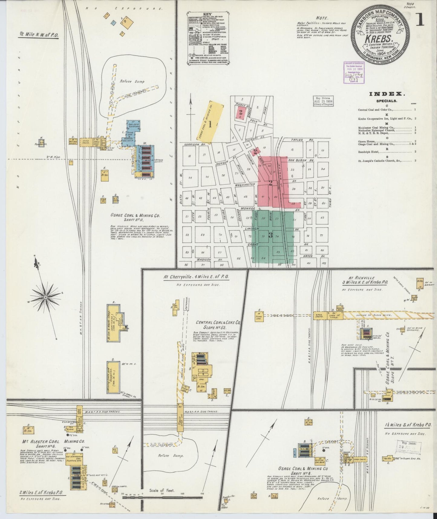 Sanborn Fire Insurance Map from Krebs, Pittsburg County, Oklahoma (1904), Sheet #0001 - Historic Sanborn Fire Insurance Map Print, vintage old map wall art, antique decor, genealogy gift, Oklahoma Oklahoma map