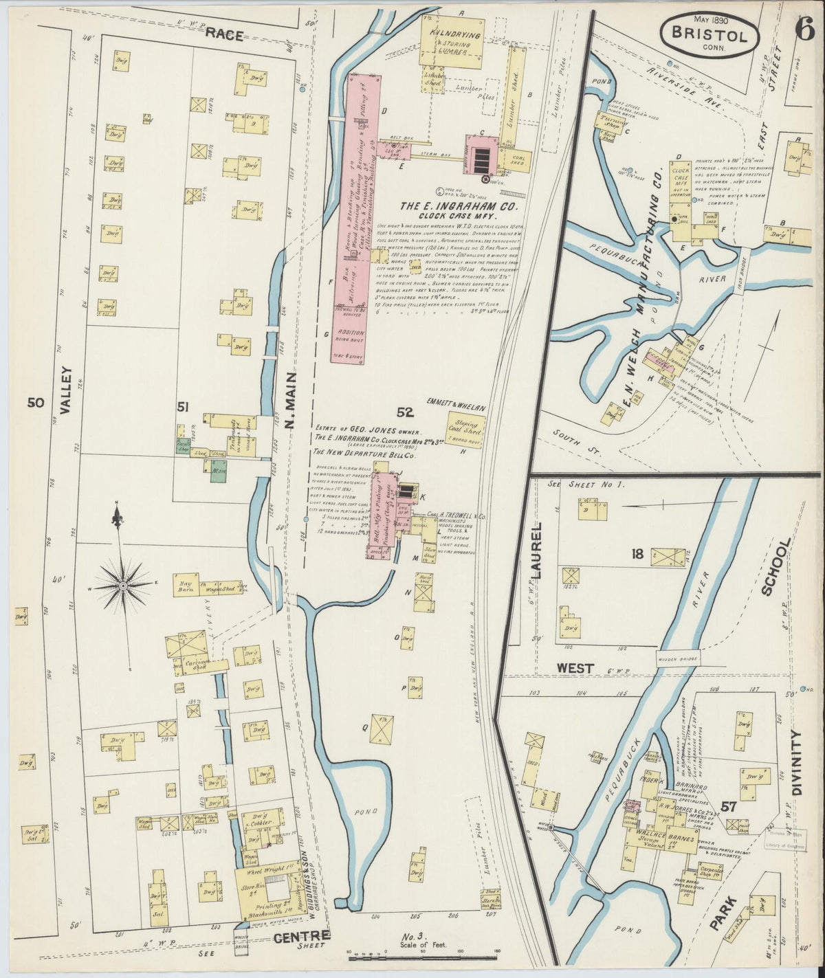 Sanborn Fire Insurance Map from Bristol, Hartford County, Connecticut (1890), Sheet #0005 - Historic Sanborn Fire Insurance Map Print, vintage old map wall art, antique decor, genealogy gift, Connecticut Connecticut map