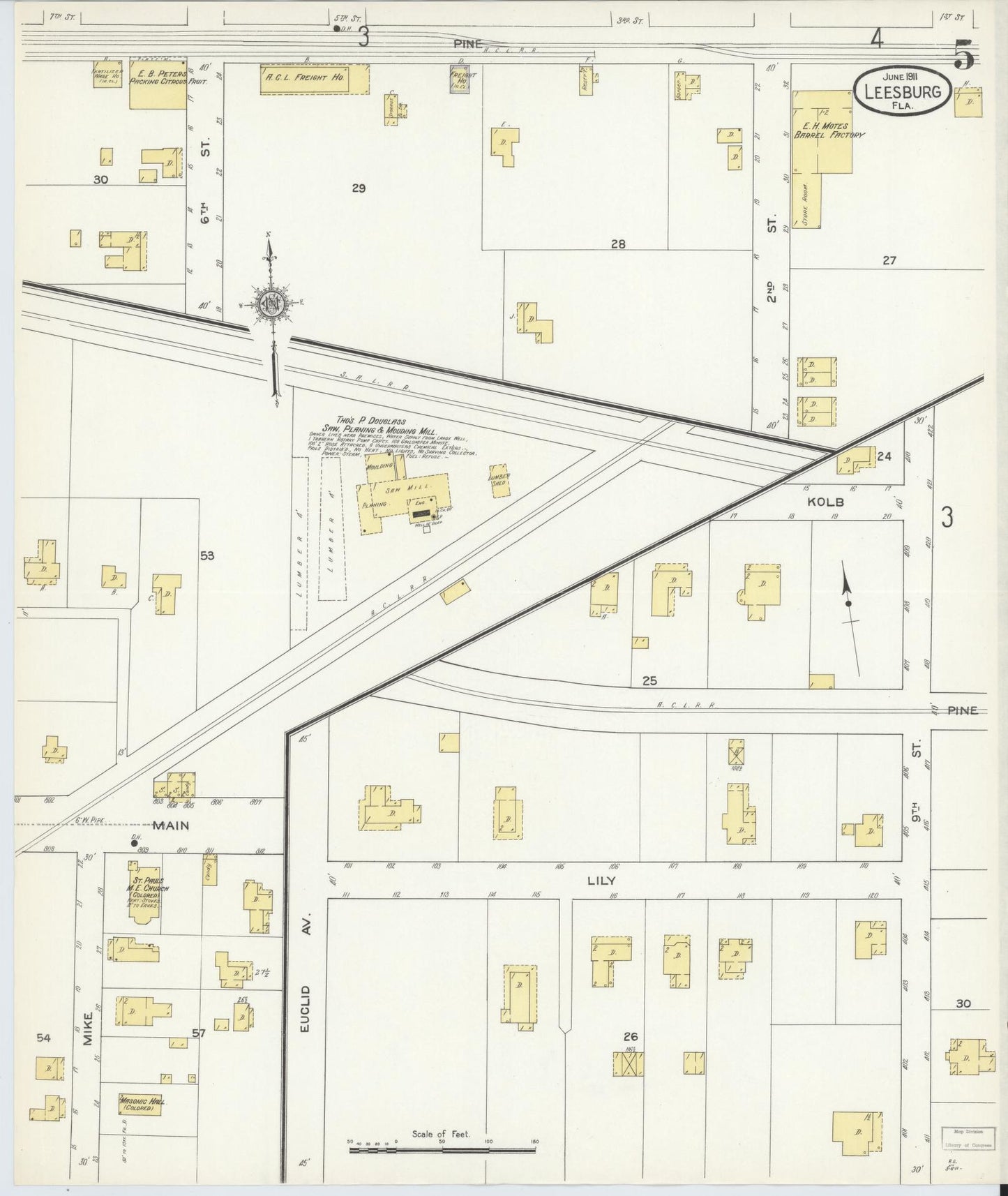 Sanborn Fire Insurance Map from Leesburg, Lake County, Florida (1911), Sheet #0005 - Complete Map Set gallery image, historic Sanborn map, vintage wall art, Florida Florida