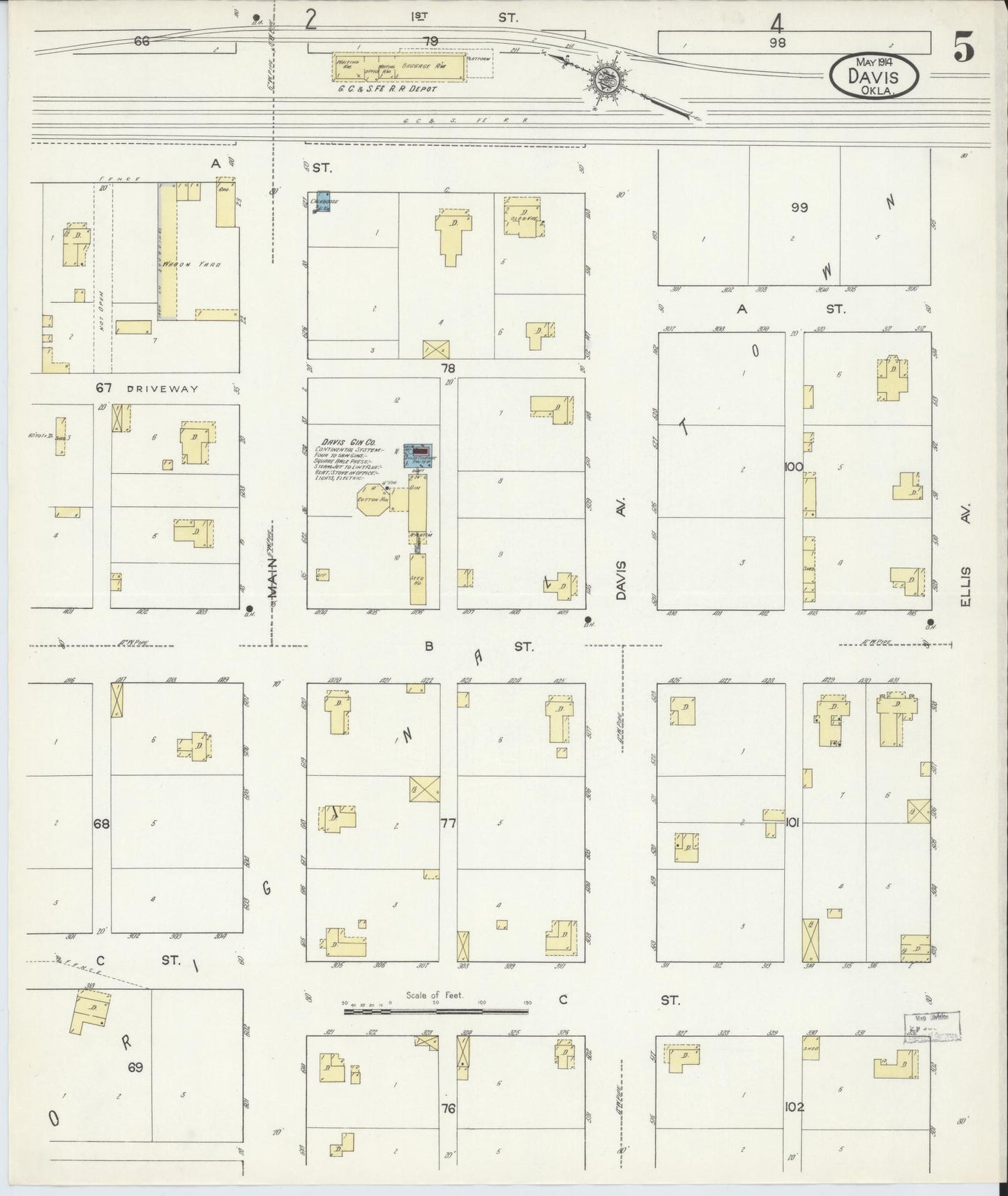 Sanborn Fire Insurance Map from Davis, Murray County, Oklahoma (1914), Sheet #0005 - Complete Map Set gallery image, historic Sanborn map, vintage wall art, Oklahoma Oklahoma