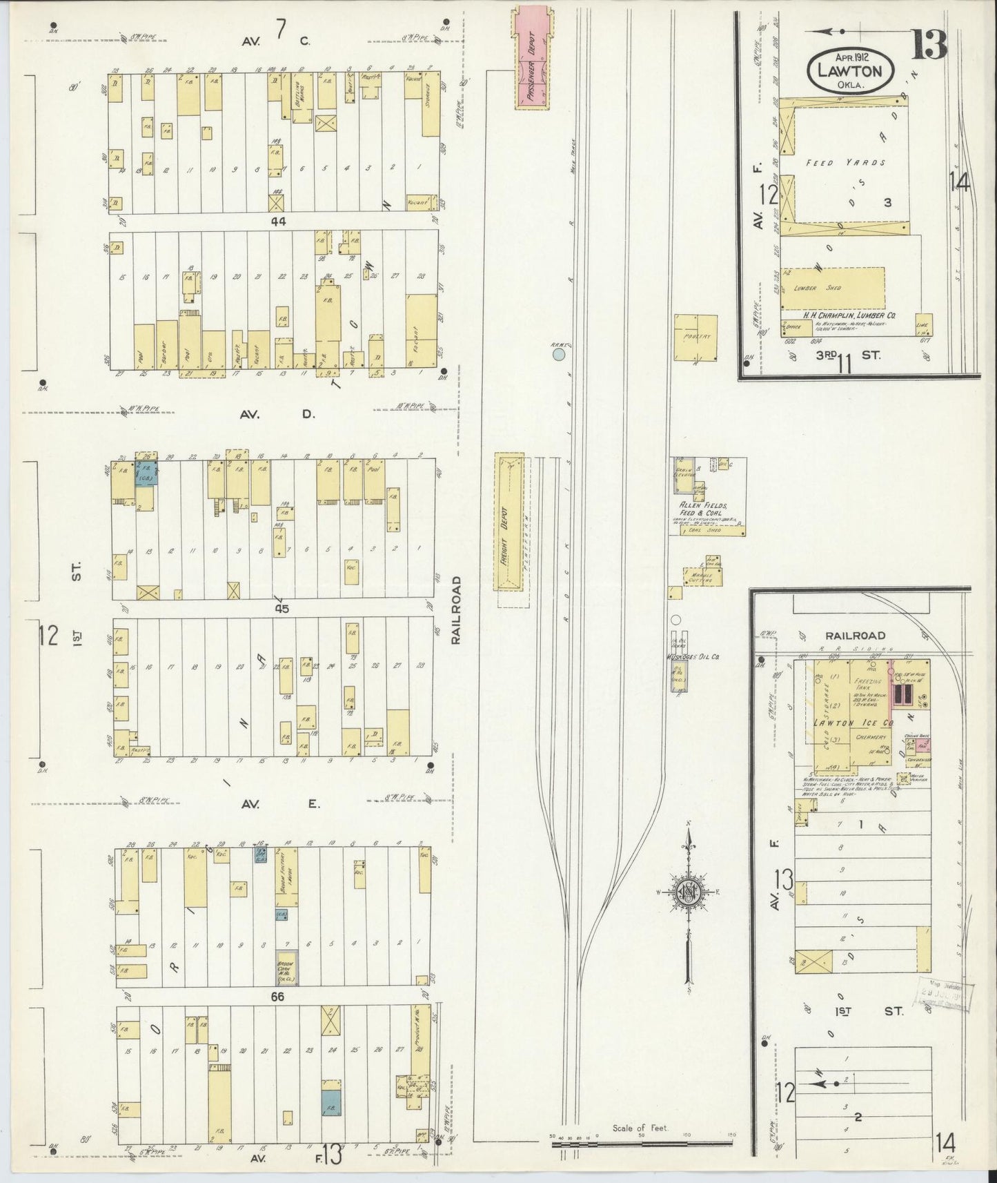 Sanborn Fire Insurance Map from Lawton, Comanche County, Oklahoma (1912), Sheet #0013 - Historic Sanborn Fire Insurance Map Print, vintage old map wall art, antique decor, genealogy gift, Oklahoma Oklahoma map