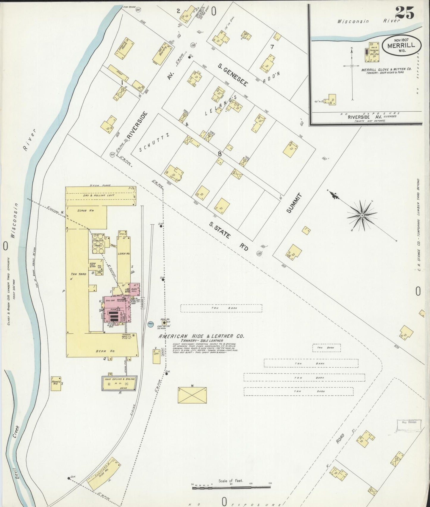 Sanborn Fire Insurance Map from Merrill, Lincoln County, Wisconsin (1907), Sheet #0025 - Complete Map Set gallery image, historic Sanborn map, vintage wall art, Wisconsin Wisconsin