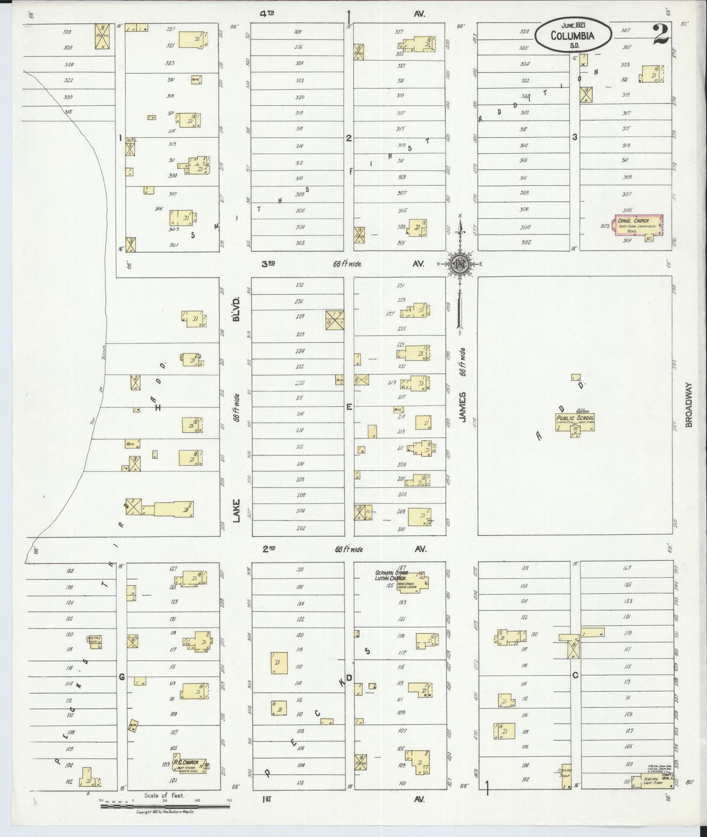 Sanborn Fire Insurance Map from Columbia, Brown County, South Dakota (1921), Sheet #0002 - Historic Sanborn Fire Insurance Map Print, vintage old map wall art, antique decor, genealogy gift, South Dakota South Dakota map