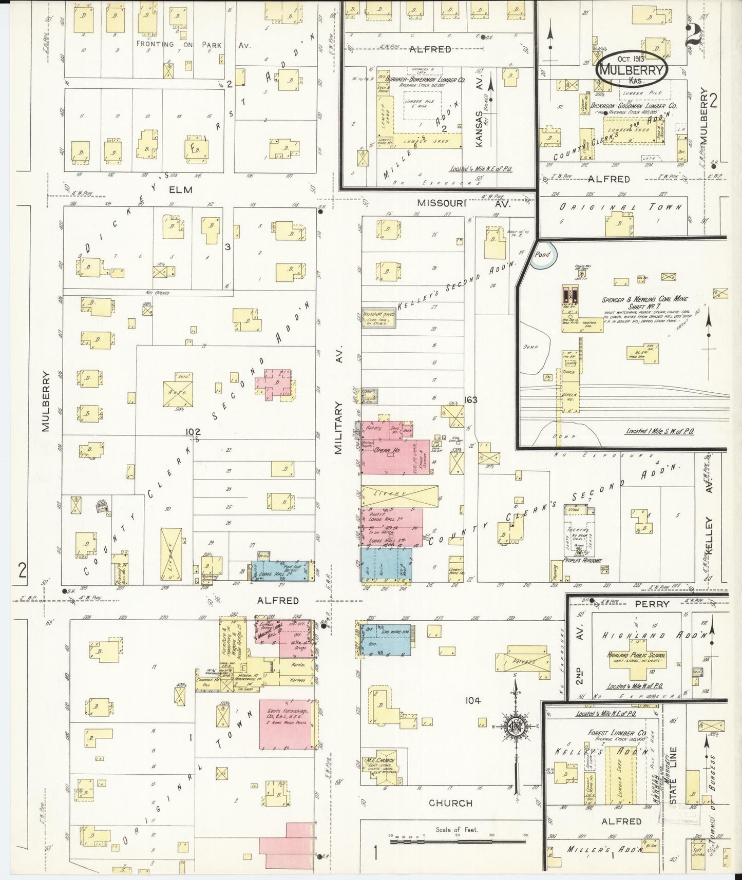 Sanborn Fire Insurance Map from Mulberry, Crawford County, Kansas (1913), Sheet #0002 - Historic Sanborn Fire Insurance Map Print, vintage old map wall art, antique decor, genealogy gift, Kansas Kansas map