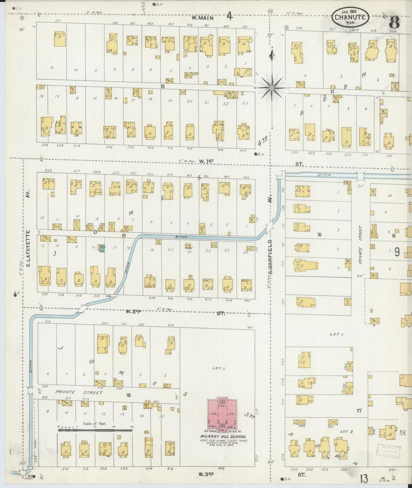 Sanborn Fire Insurance Map from Chanute, Neosho County, Kansas (1906), Sheet #0008 - Historic Sanborn Fire Insurance Map Print, vintage old map wall art, antique decor, genealogy gift, Kansas Kansas map