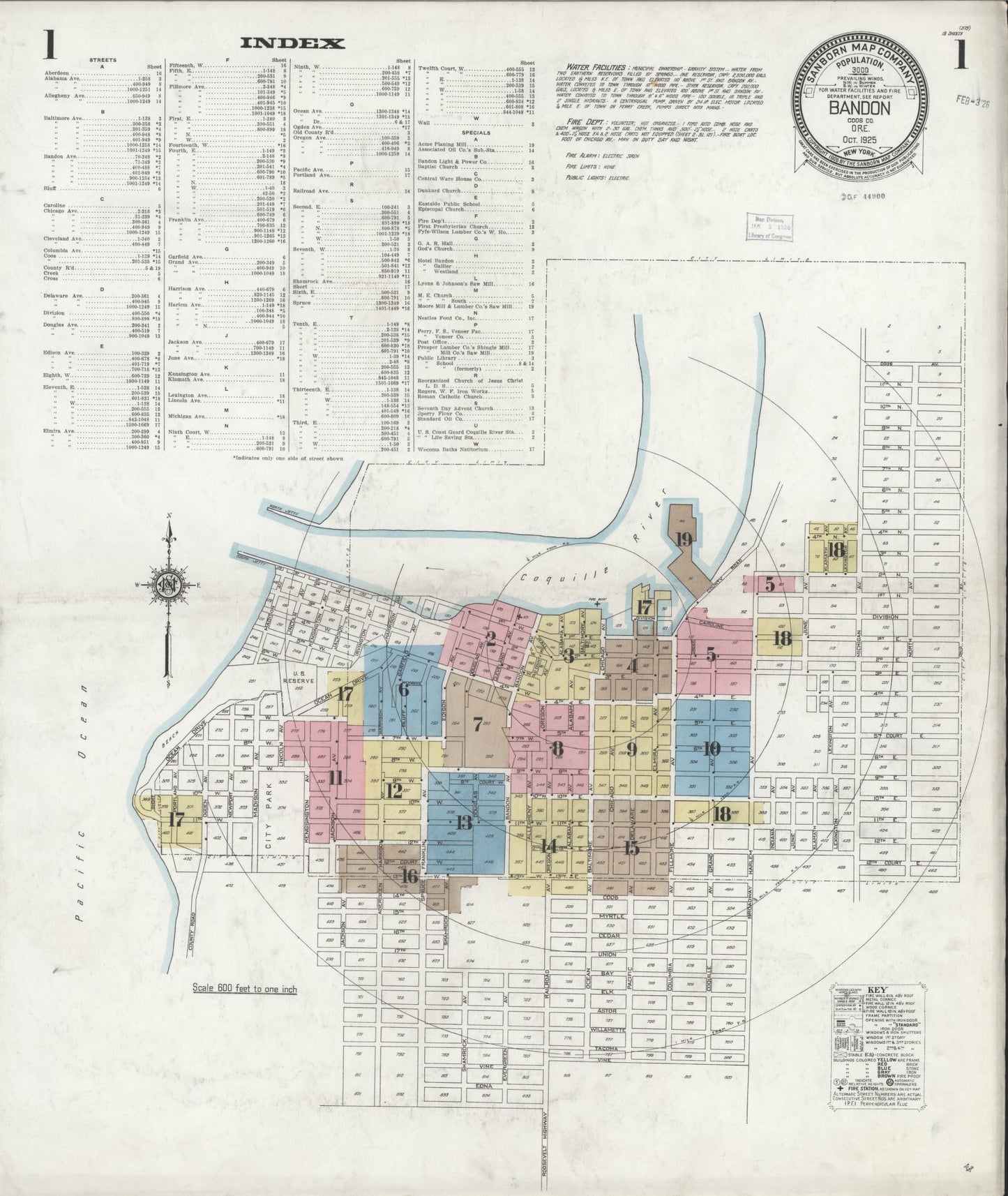 Sanborn Fire Insurance Map from Bandon, Coos County, Oregon (1925), Sheet #0001 - Historic Sanborn Fire Insurance Map Print, vintage old map wall art, antique decor, genealogy gift, Oregon Oregon map