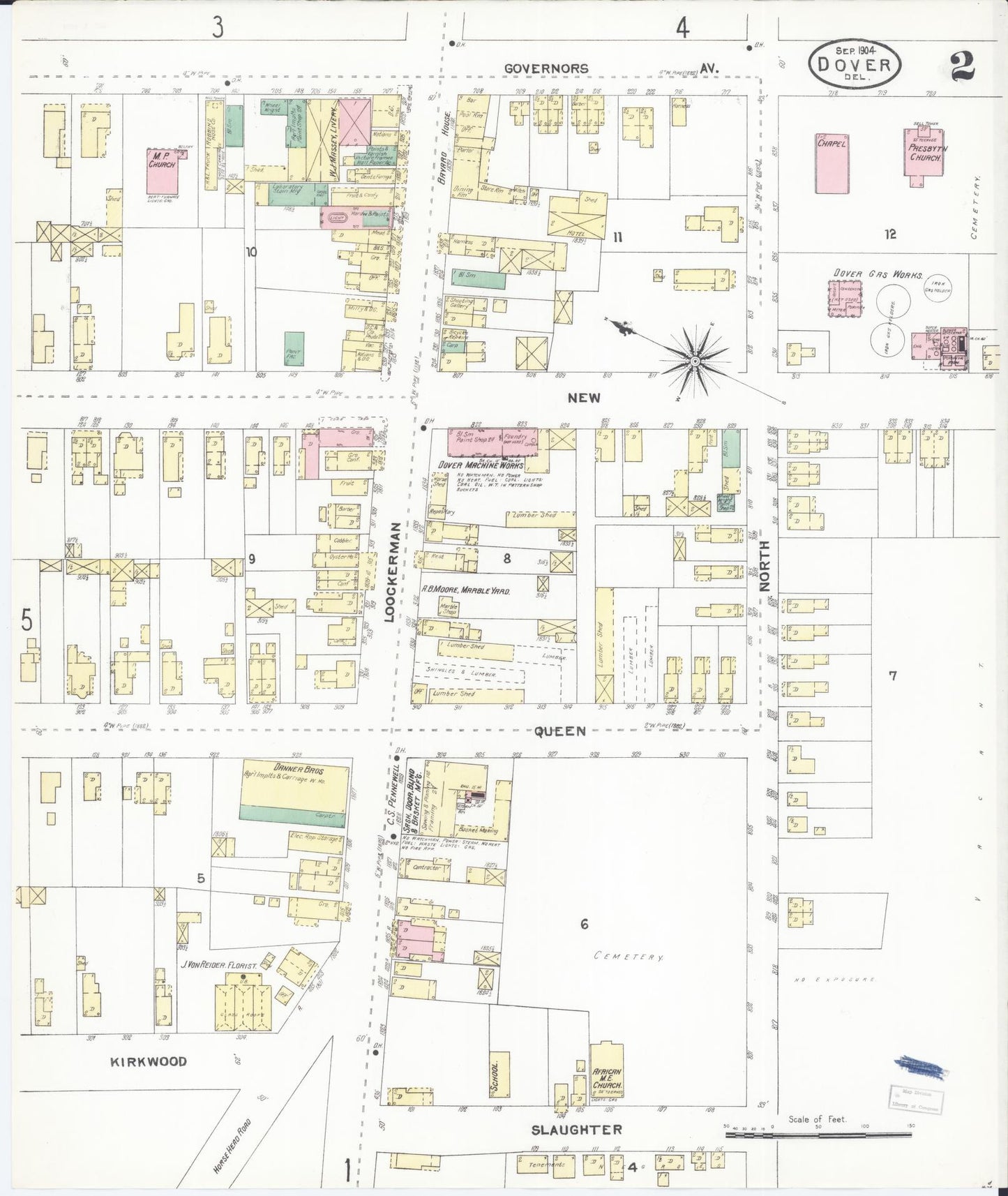 Sanborn Fire Insurance Map from Dover, Kent County, Delaware (1904), Sheet #0002 - Historic Sanborn Fire Insurance Map Print, vintage old map wall art, antique decor, genealogy gift, Delaware Delaware map