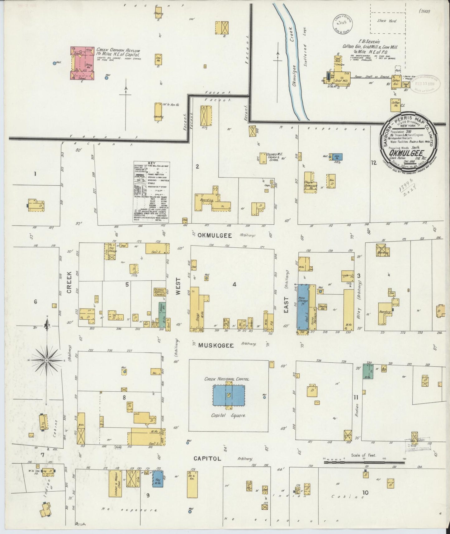 Sanborn Fire Insurance Map from Okmulgee, Okmulgee County, Oklahoma (1898), Sheet #0001 - Historic Sanborn Fire Insurance Map Print, vintage old map wall art, antique decor, genealogy gift, Oklahoma Oklahoma map