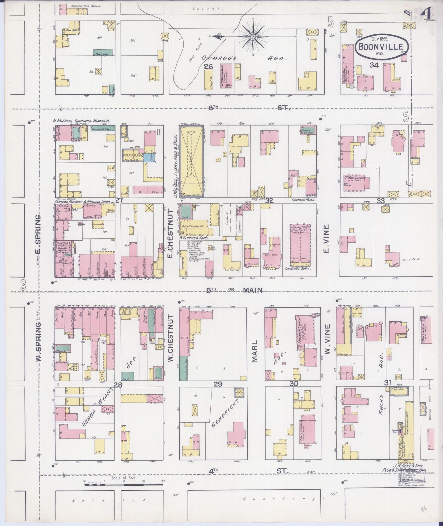 Sanborn Fire Insurance Map from Boonville, Cooper County, Missouri (1892), Sheet #0004 - Historic Sanborn Fire Insurance Map Print, vintage old map wall art, antique decor, genealogy gift, Missouri Missouri map