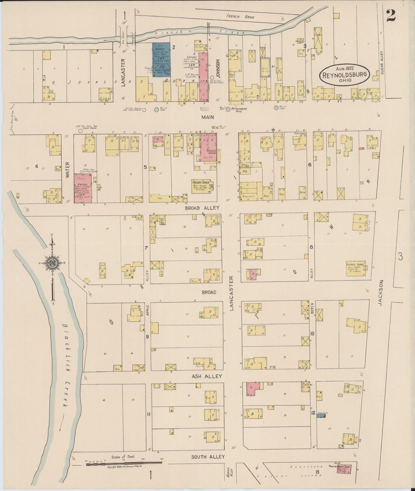 Sanborn Fire Insurance Map from Reynoldsburg, Franklin County, Ohio (1922), Sheet #0002 - Historic Sanborn Fire Insurance Map Print, vintage old map wall art, antique decor, genealogy gift, Ohio Ohio map