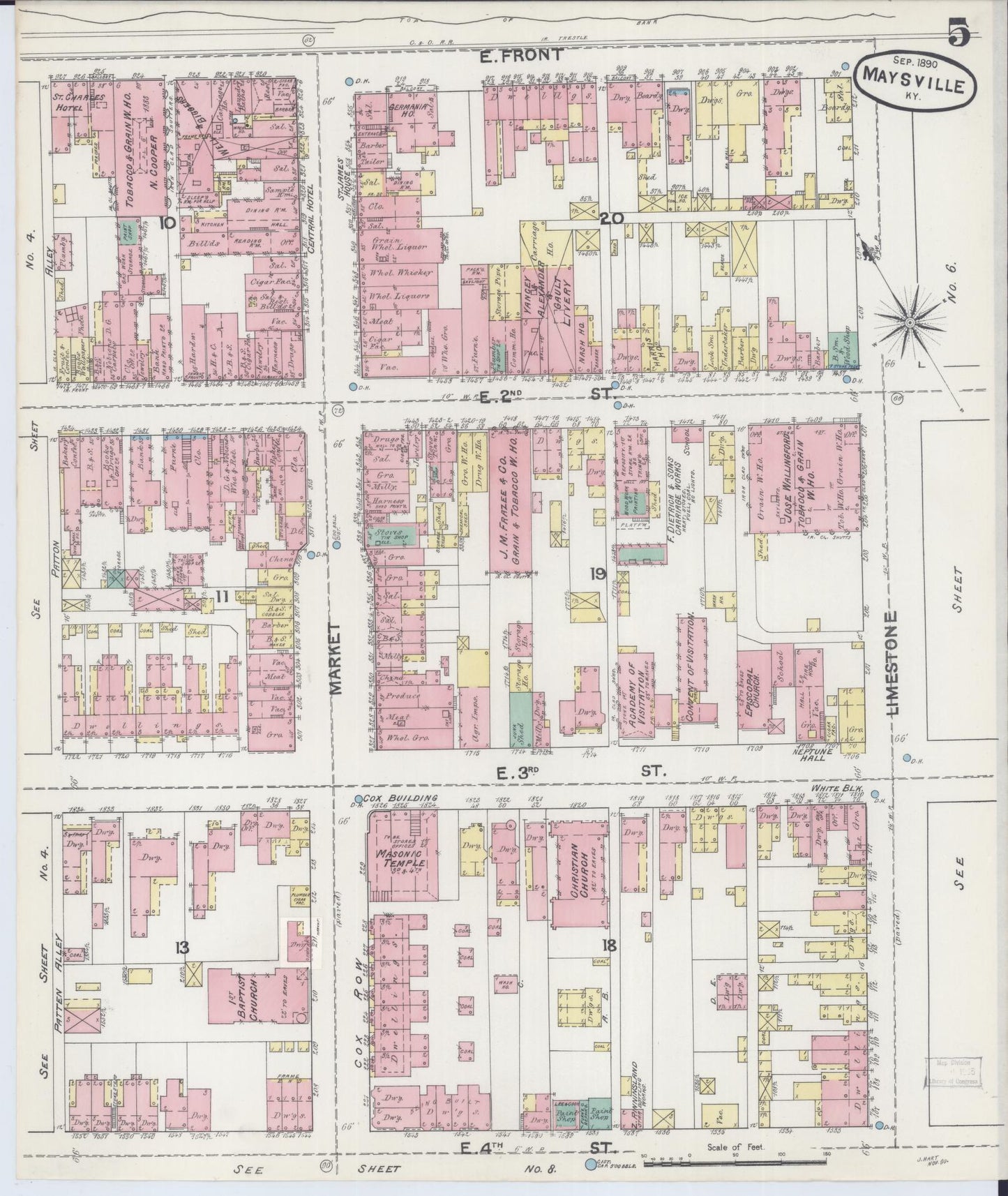 Sanborn Fire Insurance Map from Maysville, Mason County, Kentucky (1890), Sheet #0005 - Historic Sanborn Fire Insurance Map Print, vintage old map wall art, antique decor, genealogy gift, Kentucky Kentucky map