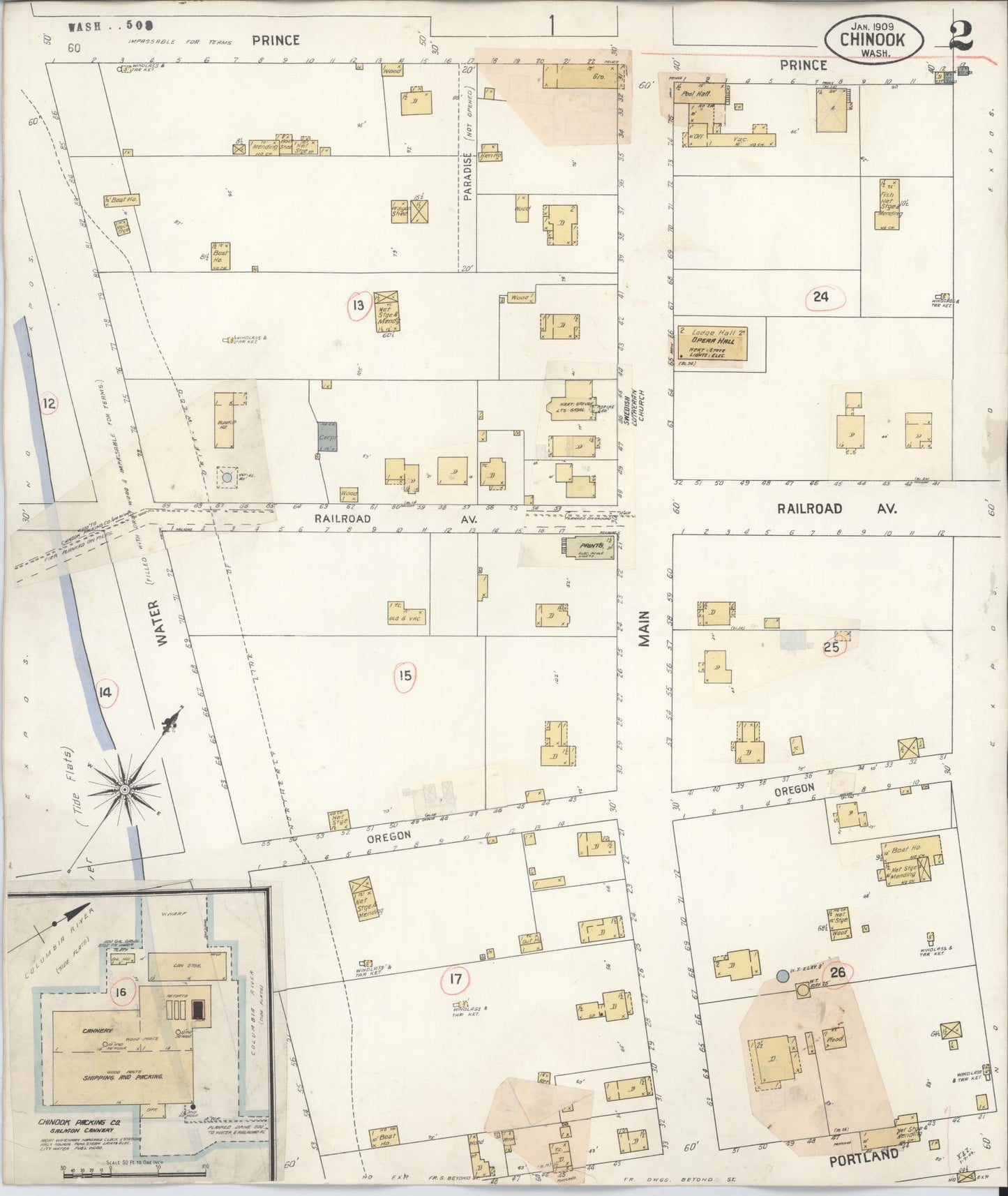 Sanborn Fire Insurance Map from Chinook, Pacific County, Washington (1929), Sheet #0002 - Complete Map Set gallery image, historic Sanborn map, vintage wall art, Washington Washington