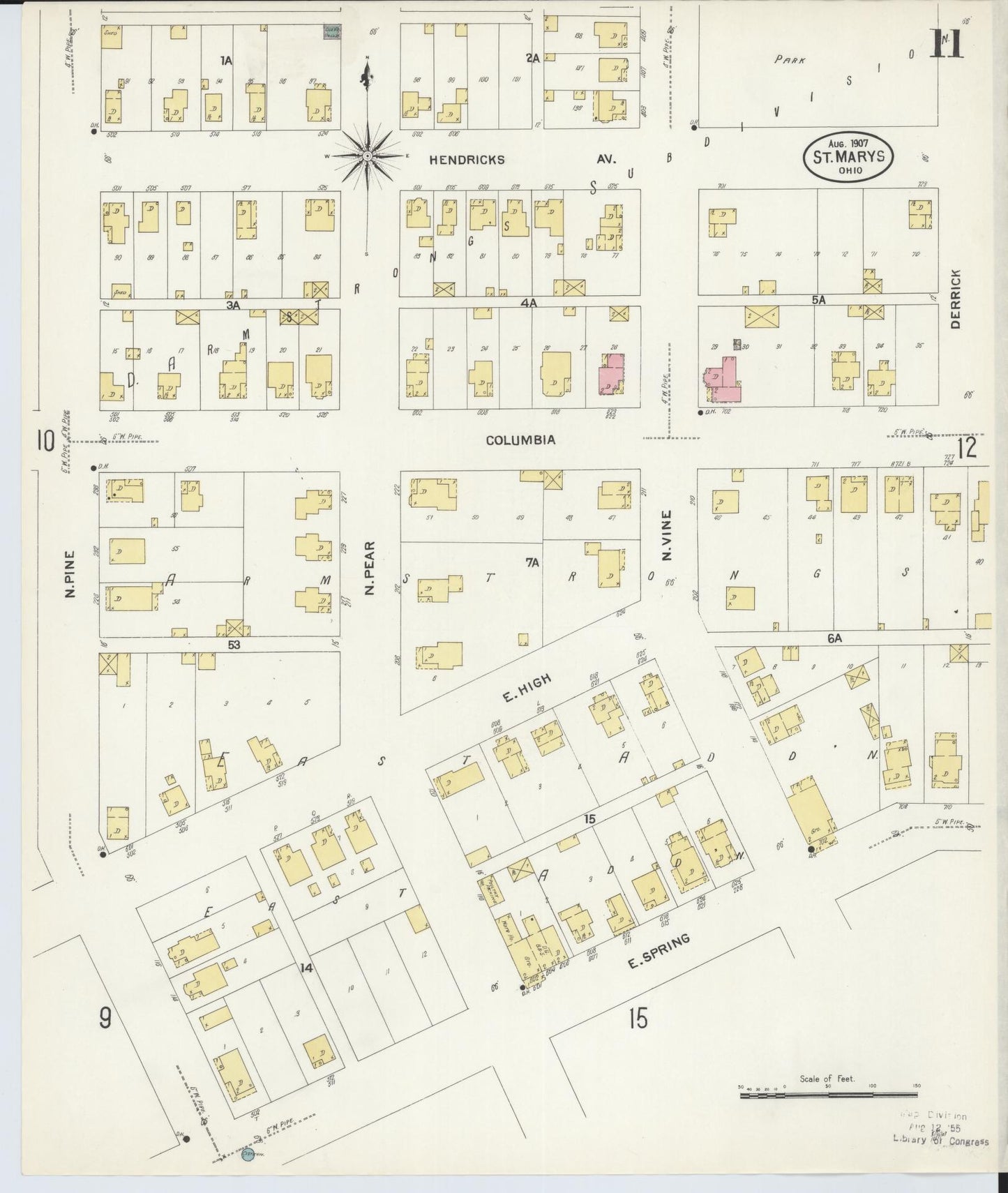 Sanborn Fire Insurance Map from Saint Marys, Auglaize County, Ohio (1907), Sheet #0011 - Historic Sanborn Fire Insurance Map Print, vintage old map wall art, antique decor, genealogy gift, Ohio Ohio map