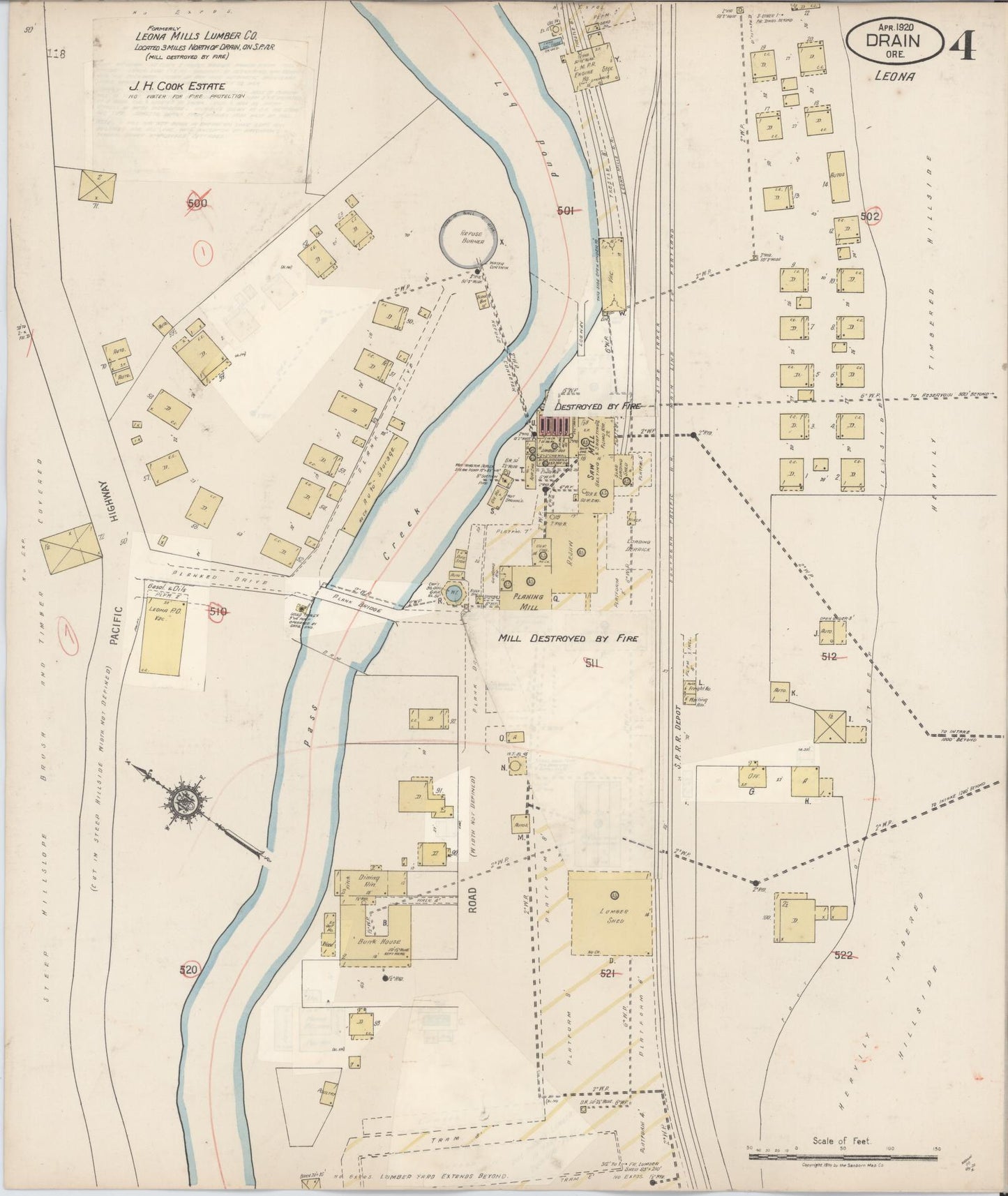 Sanborn Fire Insurance Map from Drain, Douglas County, Oregon (1931), Sheet #0004 - Complete Map Set gallery image, historic Sanborn map, vintage wall art, Oregon Oregon