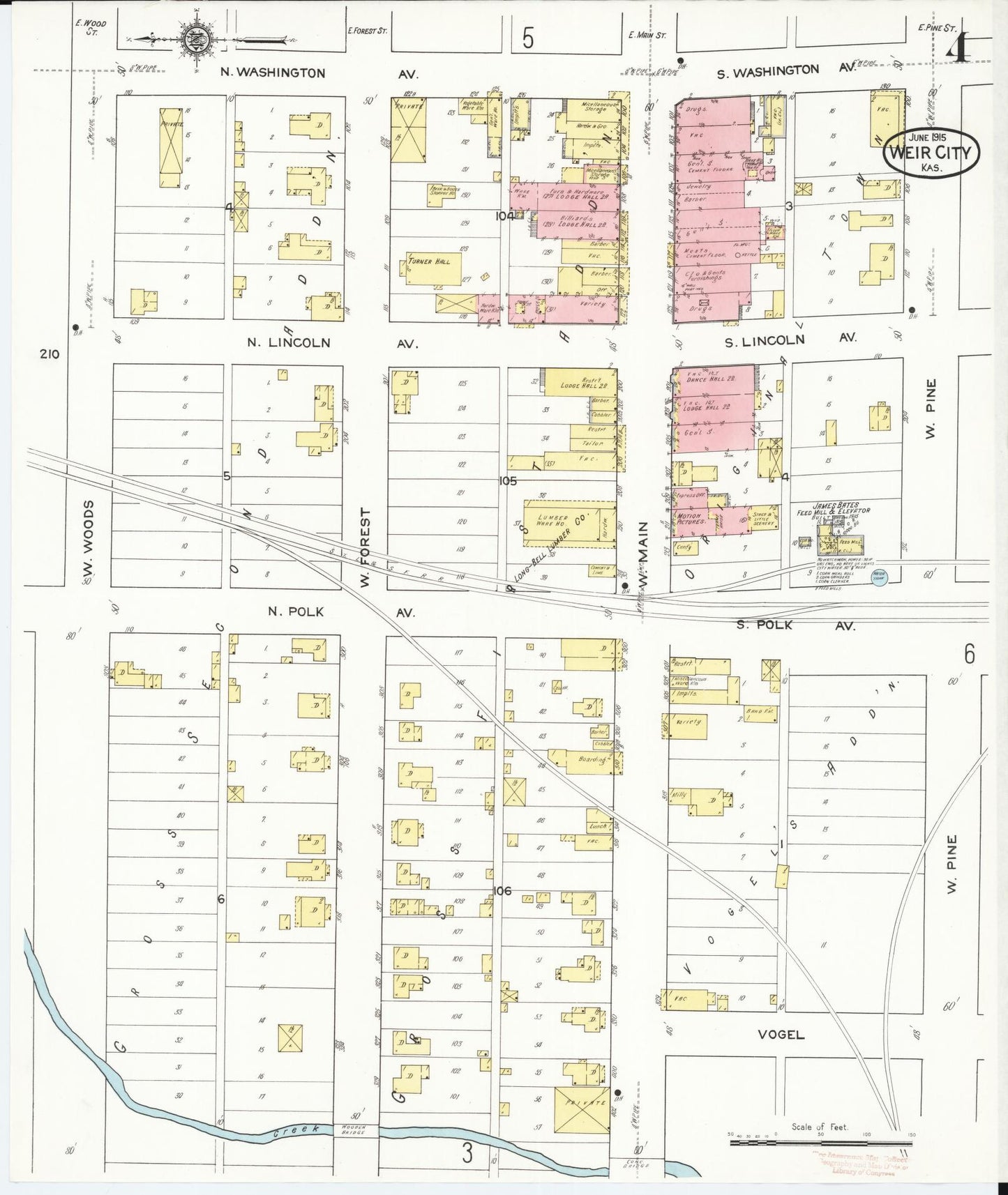 Sanborn Fire Insurance Map from Weir, Cherokee County, Kansas (1915), Sheet #0004 - Historic Sanborn Fire Insurance Map Print, vintage old map wall art, antique decor, genealogy gift, Kansas Kansas map