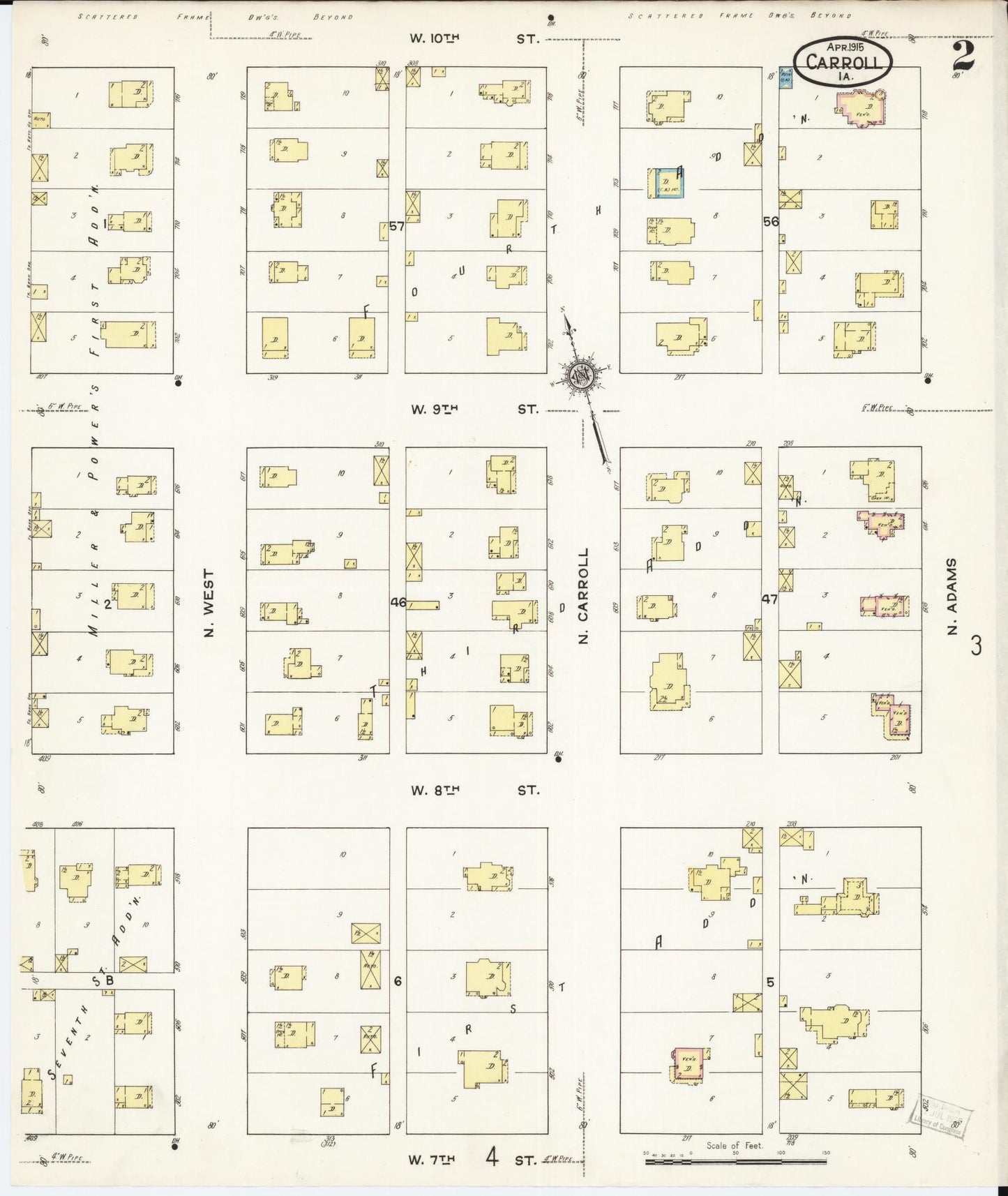 Sanborn Fire Insurance Map from Carroll, Carroll County, Iowa (1915), Sheet #0002 - Historic Sanborn Fire Insurance Map Print, vintage old map wall art