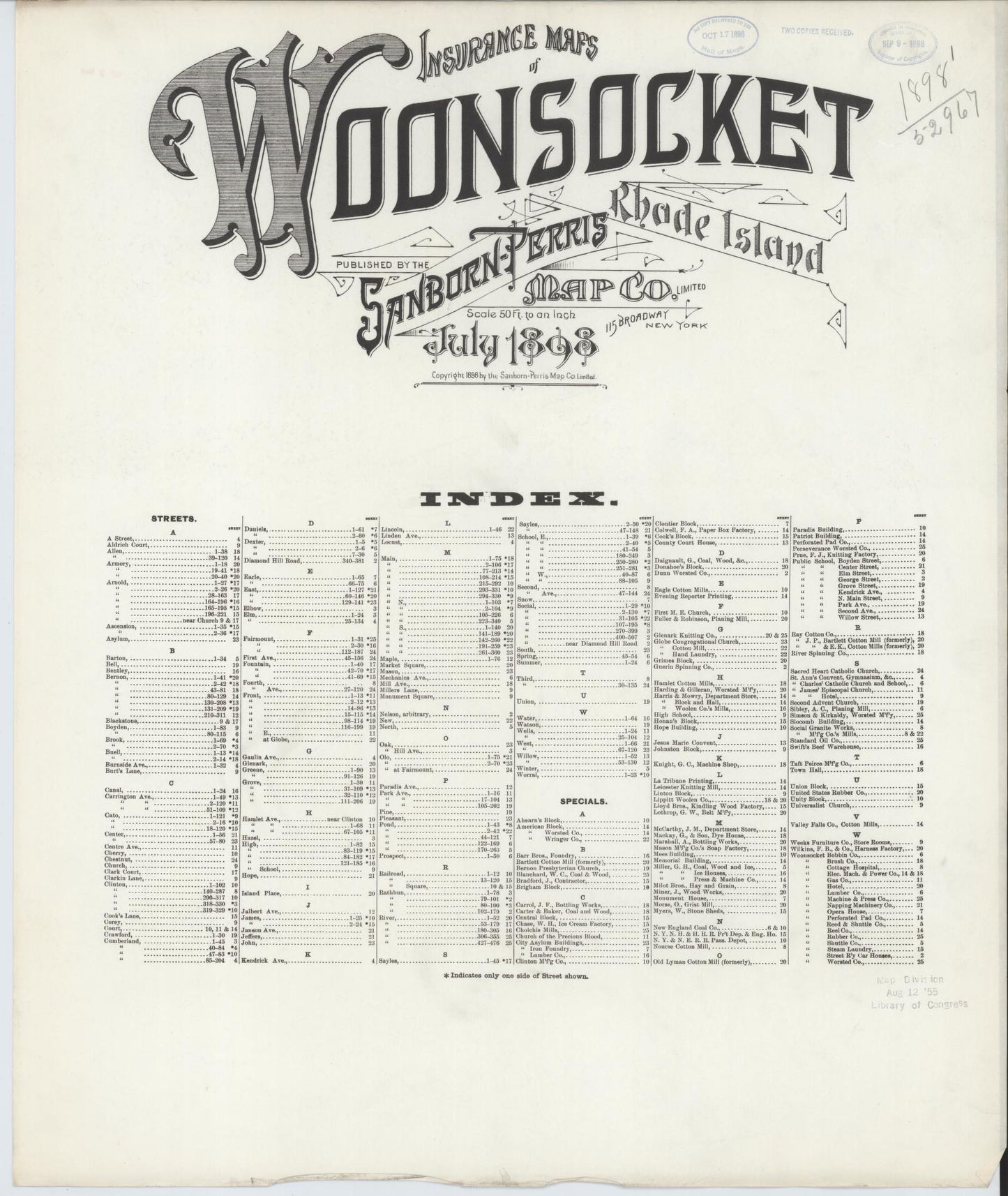 Sanborn Fire Insurance Map from Woonsocket, Providence County, Rhode Island. (1898) – Historic Sanborn Fire Insurance Map Print