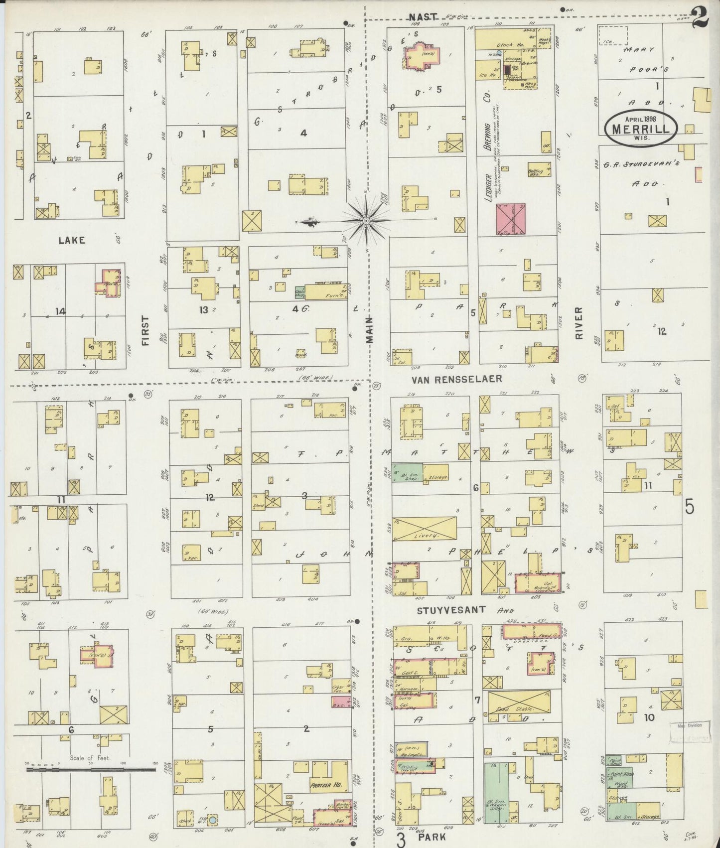 Sanborn Fire Insurance Map from Merrill, Lincoln County, Wisconsin (1898), Sheet #0002 - Historic Sanborn Fire Insurance Map Print, vintage old map wall art, antique decor, genealogy gift, Wisconsin Wisconsin map