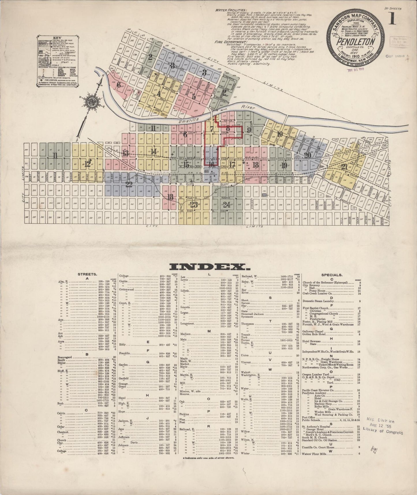 Sanborn Fire Insurance Map from Pendleton, Umatilla County, Oregon (1910), Sheet #0001 - Historic Sanborn Fire Insurance Map Print, vintage old map wall art, antique decor, genealogy gift, Oregon Oregon map