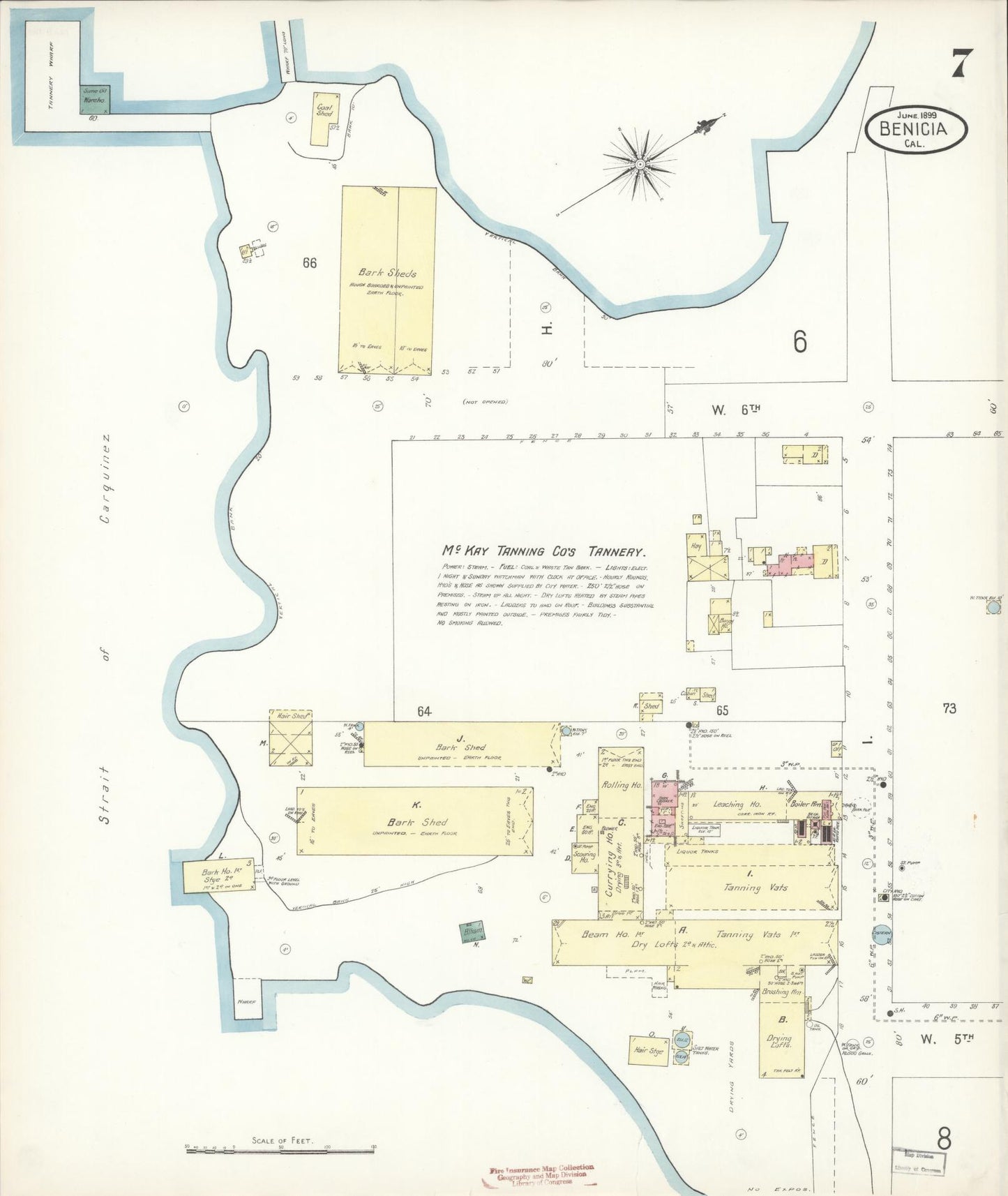 Sanborn Fire Insurance Map from Benicia, Solano County, California (1899), Sheet #0007 - Historic Sanborn Fire Insurance Map Print, vintage old map wall art, antique decor, genealogy gift, California California map