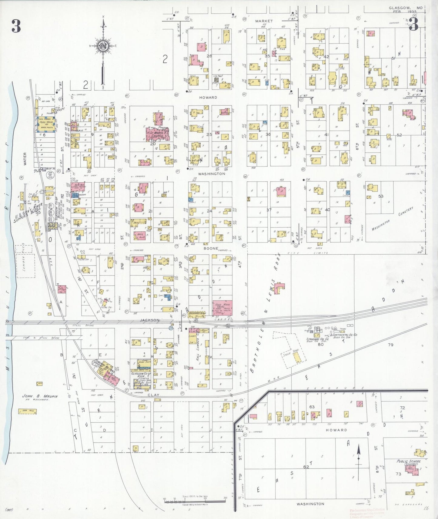 Sanborn Fire Insurance Map from Glasgow, Howard County, Missouri (1935), Sheet #0003 - Historic Sanborn Fire Insurance Map Print, vintage old map wall art, antique decor, genealogy gift, Missouri Missouri map